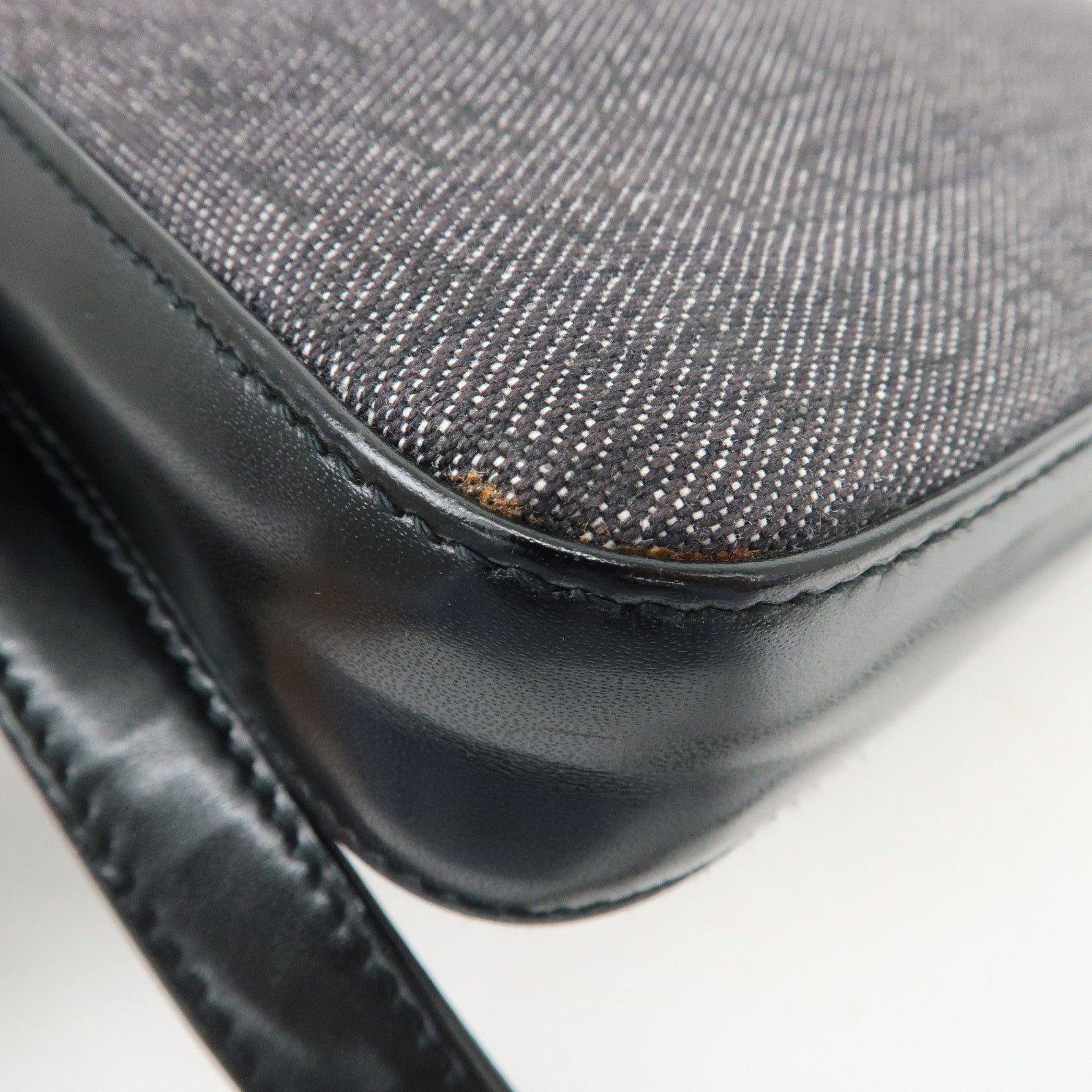 BVLGARI LOGO Mania Canvas Leather Shoulder Bag Hand Bag Black