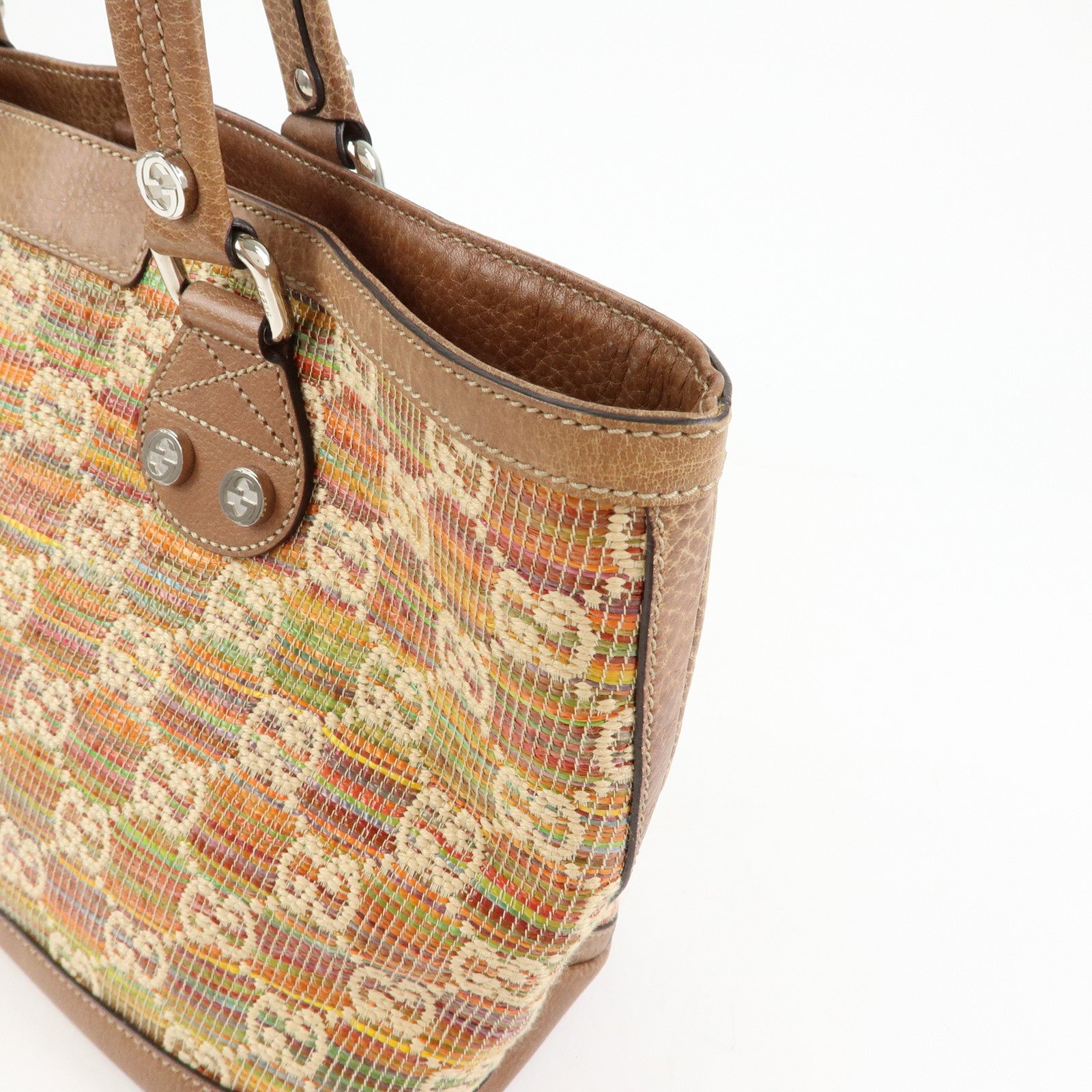 GUCCI Paglia GG Interlocking G Straw Leather Tote Bag Brown 232973