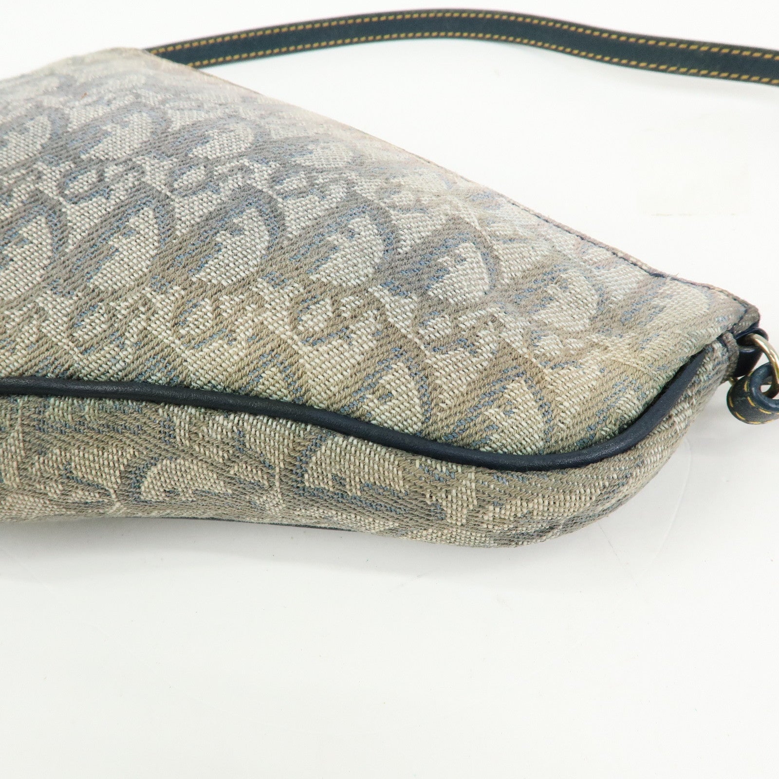 Christian Dior Saddle Trotter Jacquard Leather Shoulder Bag Navy