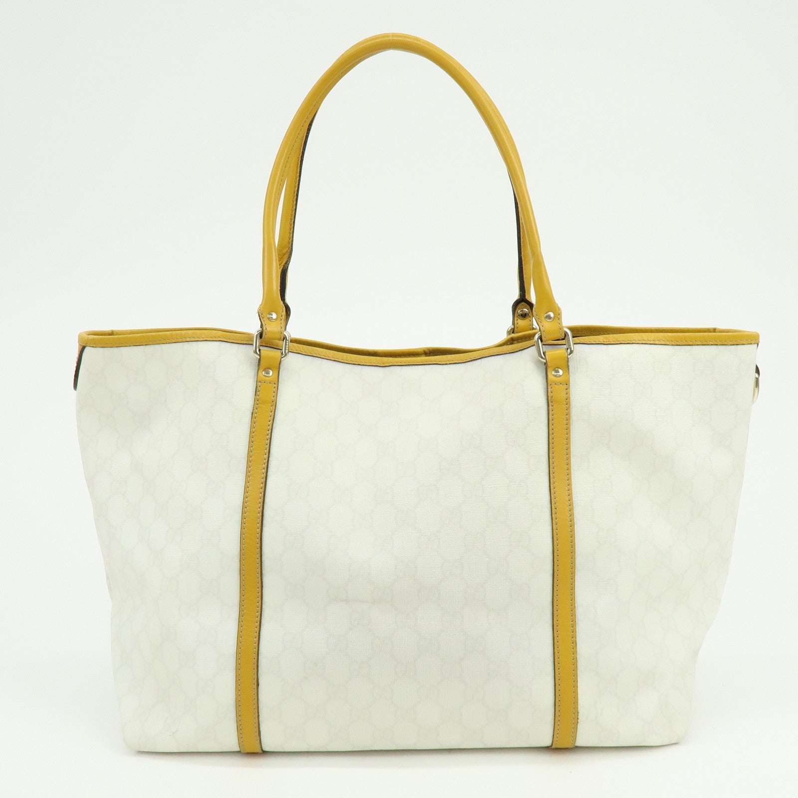 GUCCI GG Supreme Leather Tote Bag Hand Bag White Yellow 197954