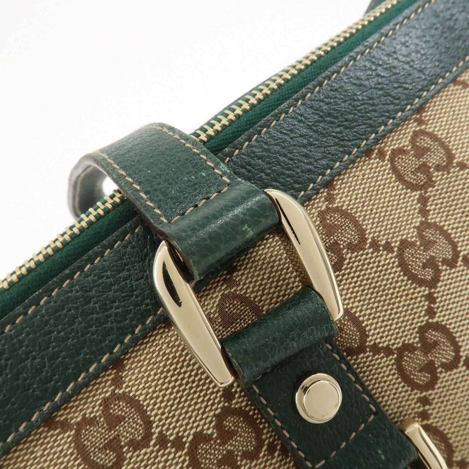 GUCCI Abbey GG Canvas Leather Tote Bag Beige Dark Green 141470