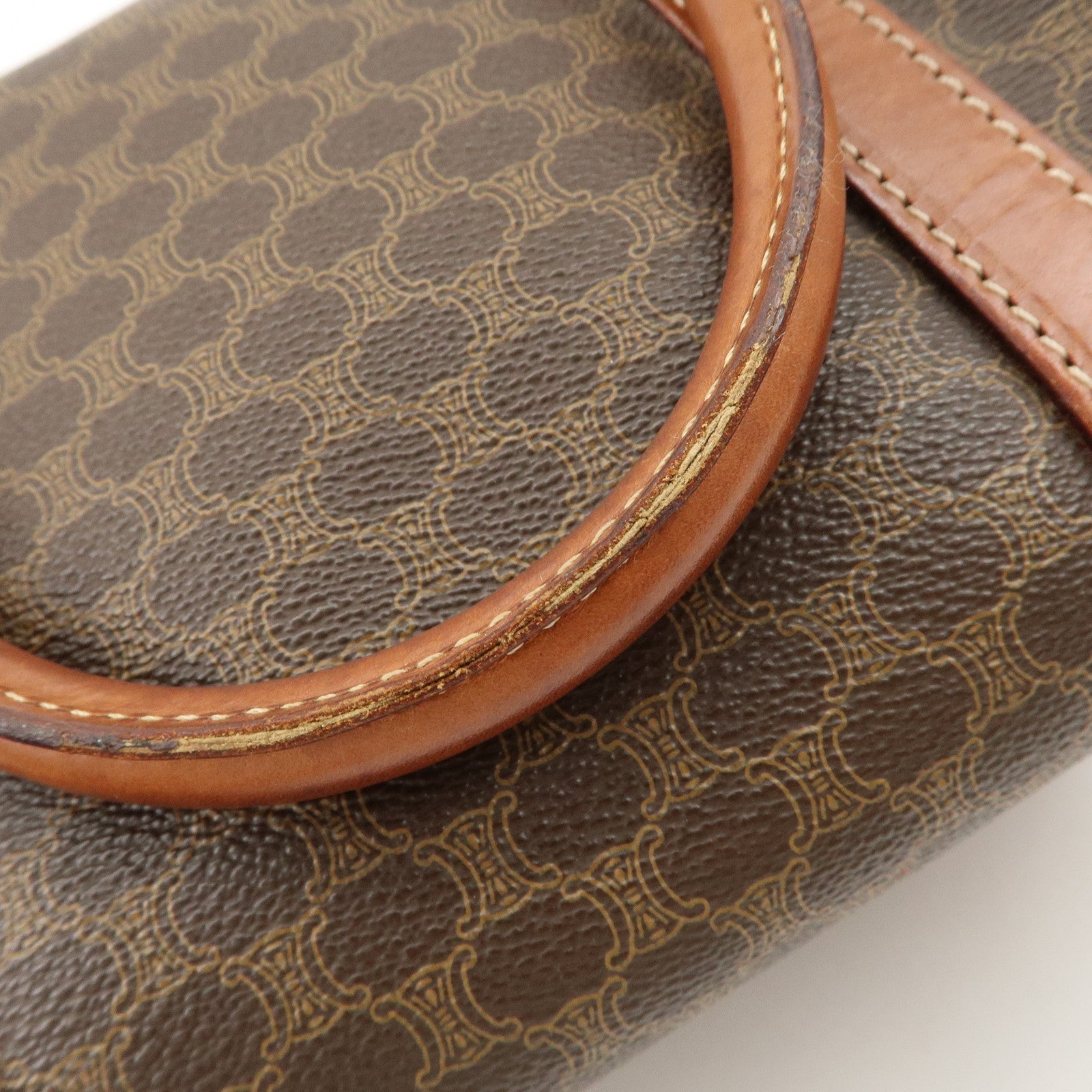 CELINE Macadam PVC Leather Boston Bag Brown Gold HDW