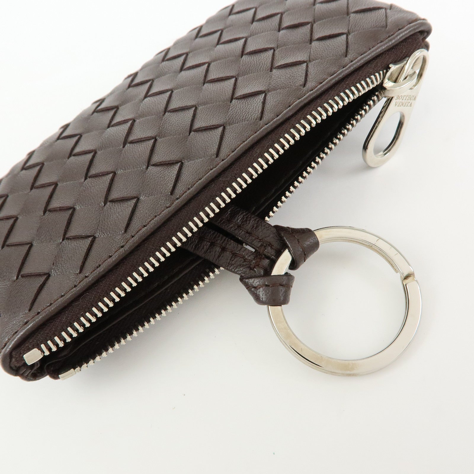 BOTTEGA VENETA Intrecciato Leather Coin Key Case Brown 131232