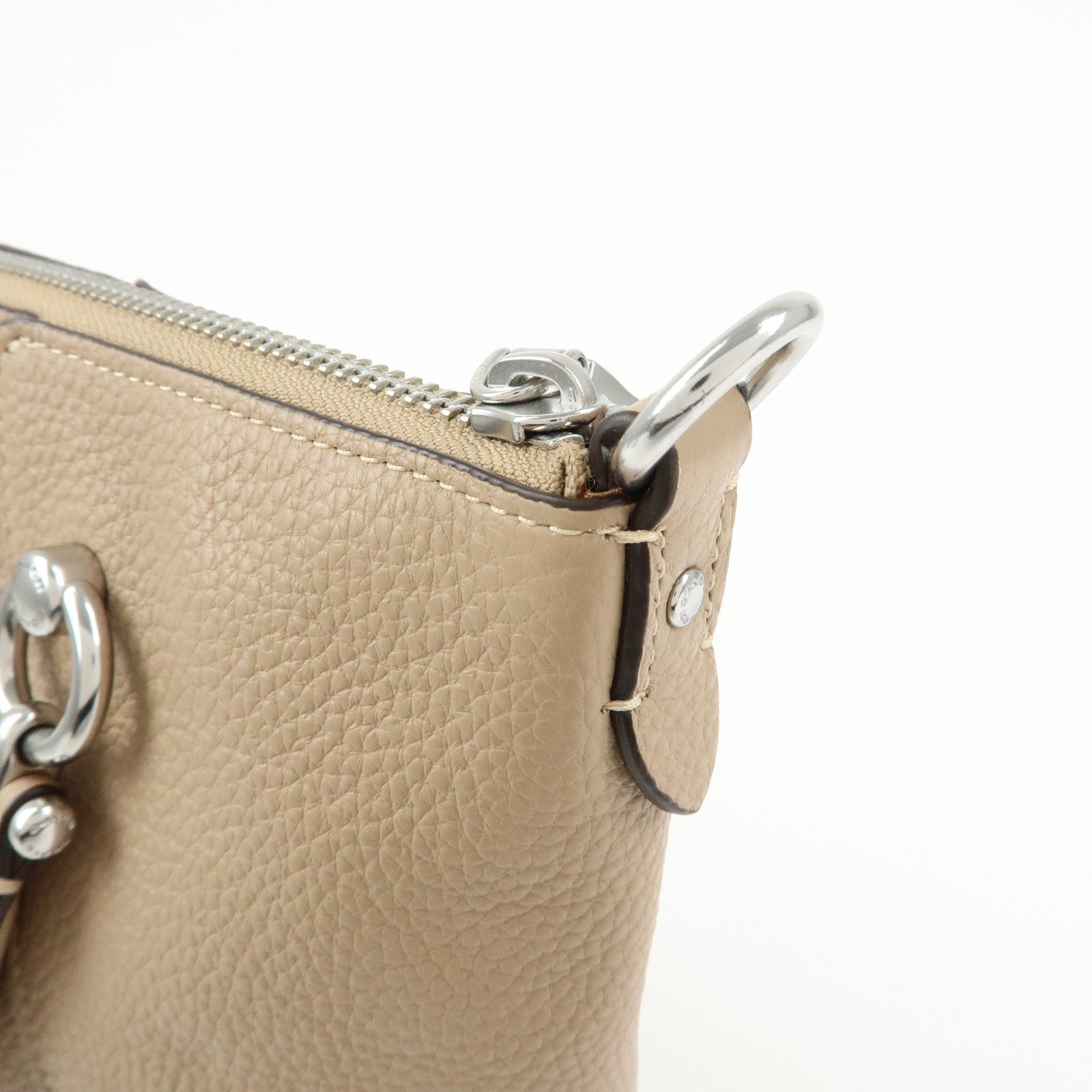 COACH Kacey Satchel Leather 2Way Shoulder Bag Hand Bag Beige