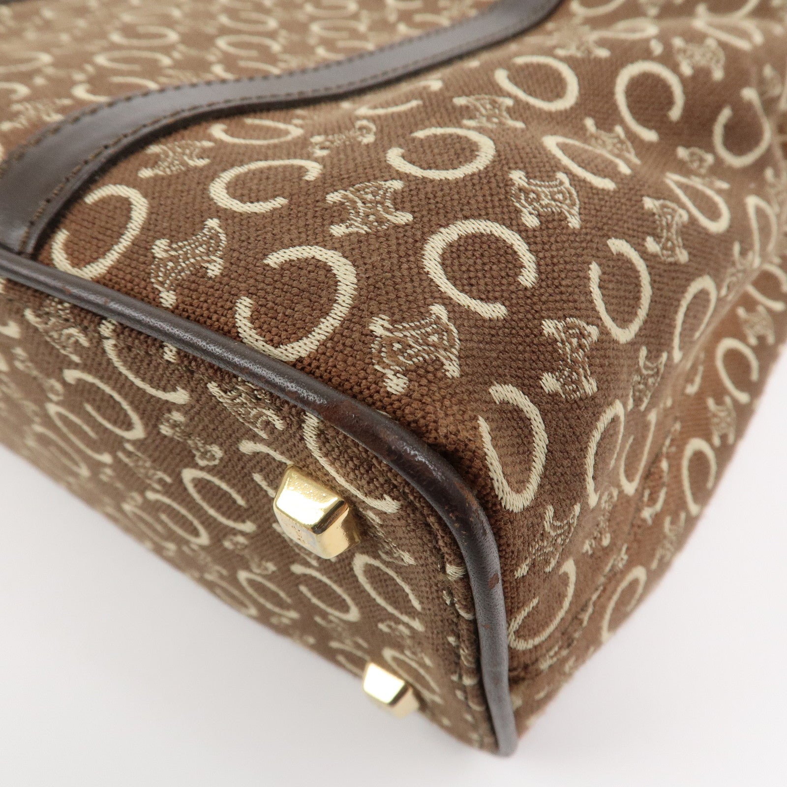 CELINE C Macadam Canvas Leather Hand Bag Brown Beige