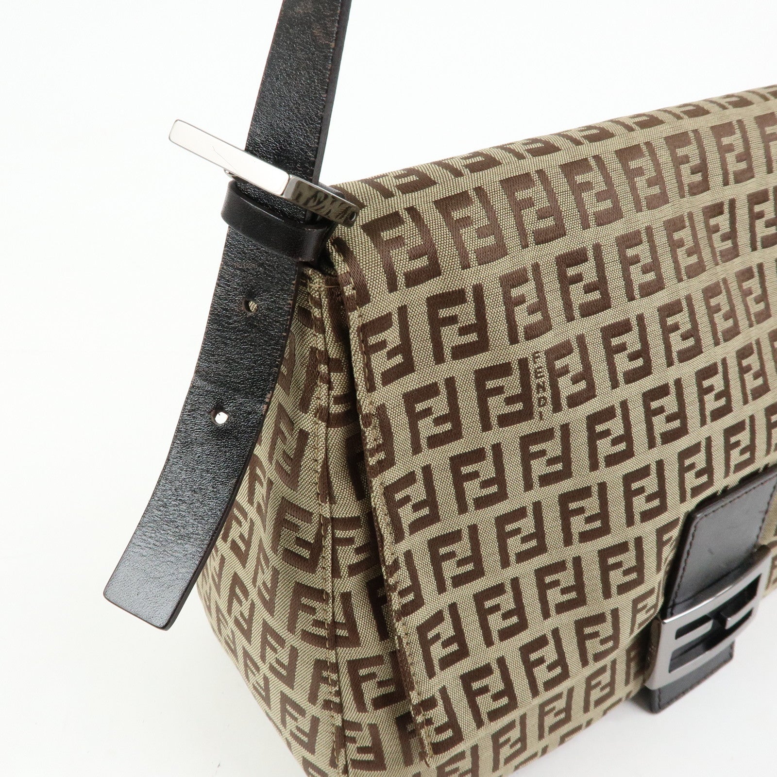 FENDI Zucchino Mamma Baguette Nylon Leather Shoulder Bag 8BR001