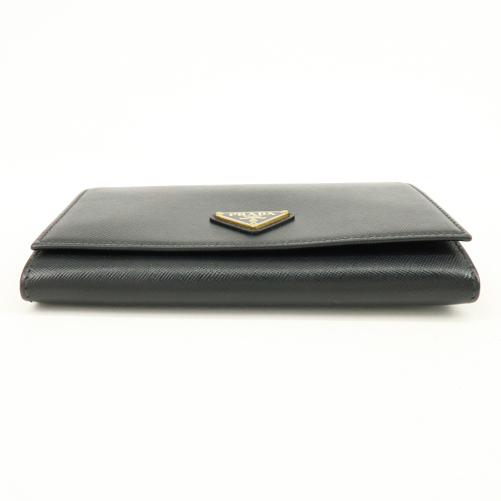 PRADA Triangle Logo Saffiano Leather Bi-fold Flap Wallet Black