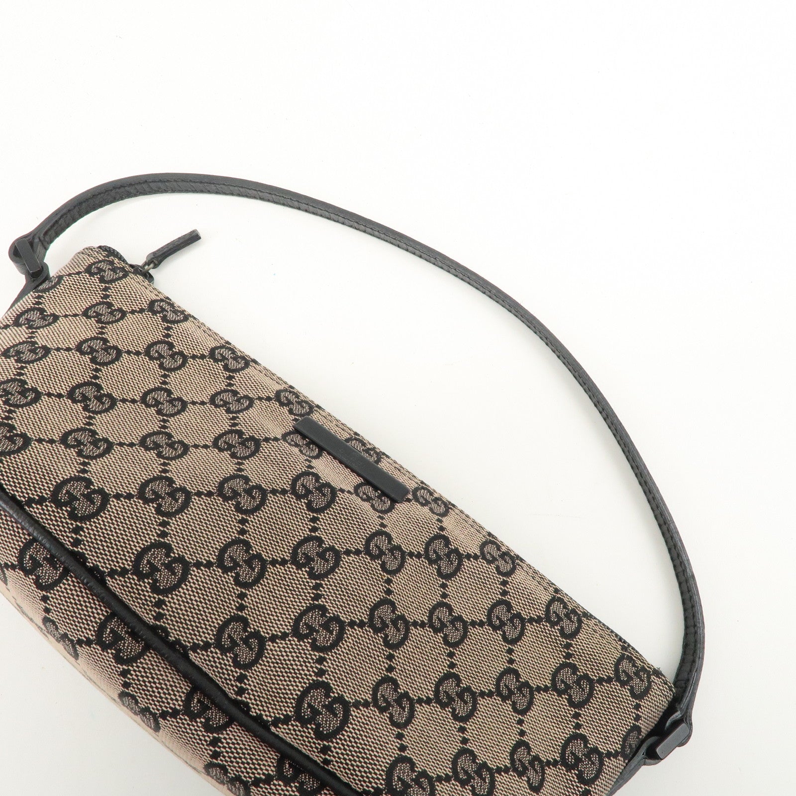 GUCCI Boat Bag GG Canvas Leather Hand Bag Beige Black 07198