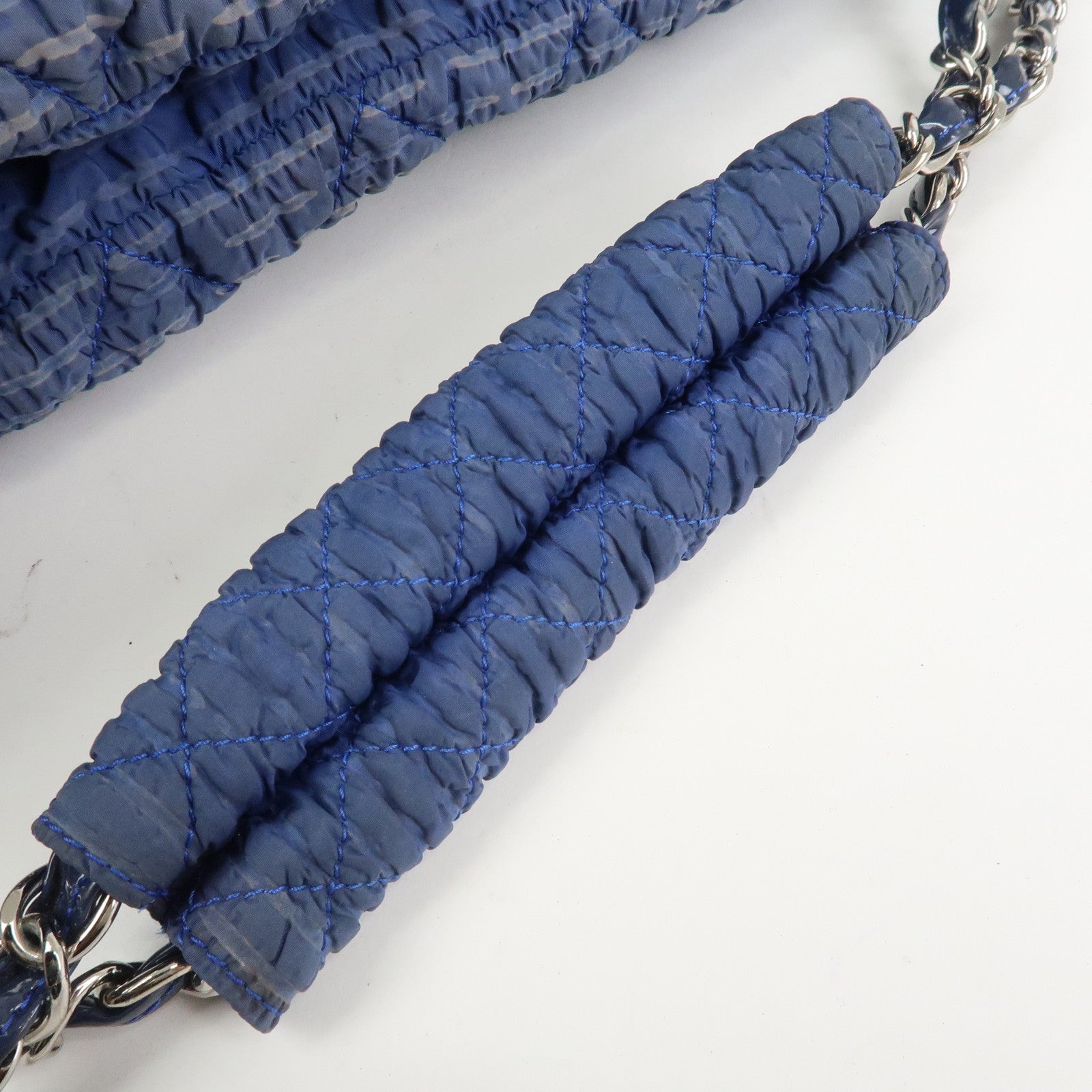 CHANEL Matelasse COCO Mark Nylon Patent Leather Shoulder Bag Blue