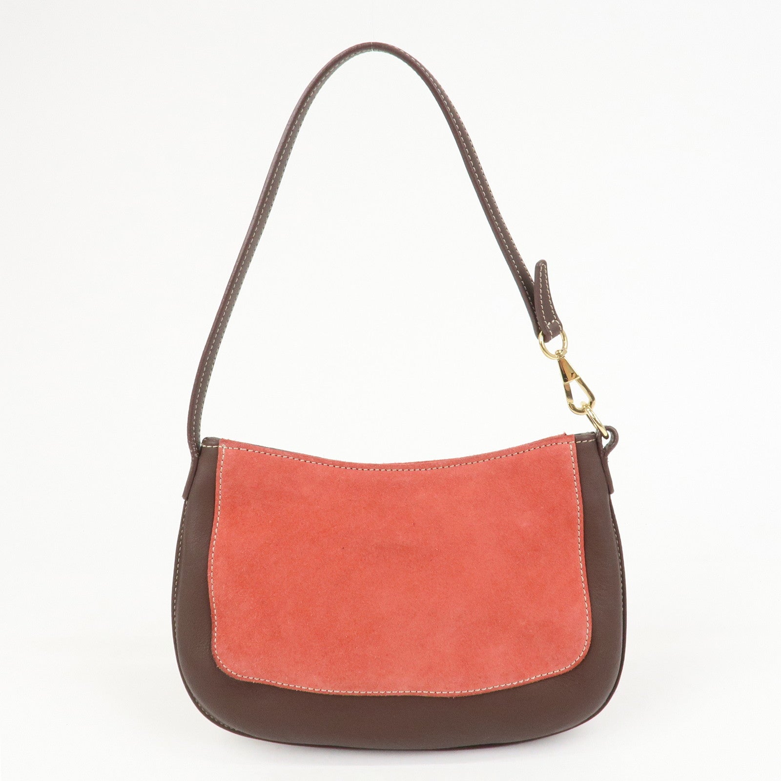 LOEWE Anagram Logo Suede Leather Accessory Pouch Hand Bag Brown Red