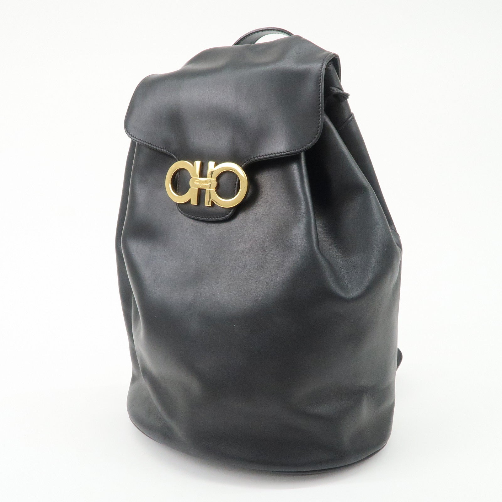 Ferragamo Gancini Leather Backpack Rucksack Black BV216148