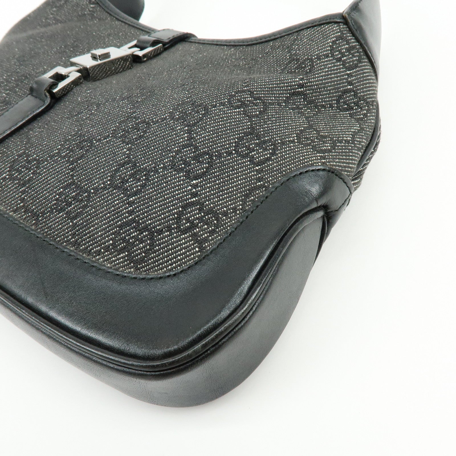 GUCCI Jackie GG Canvas Leather Shoulder Bag Hand Bag Black 01147