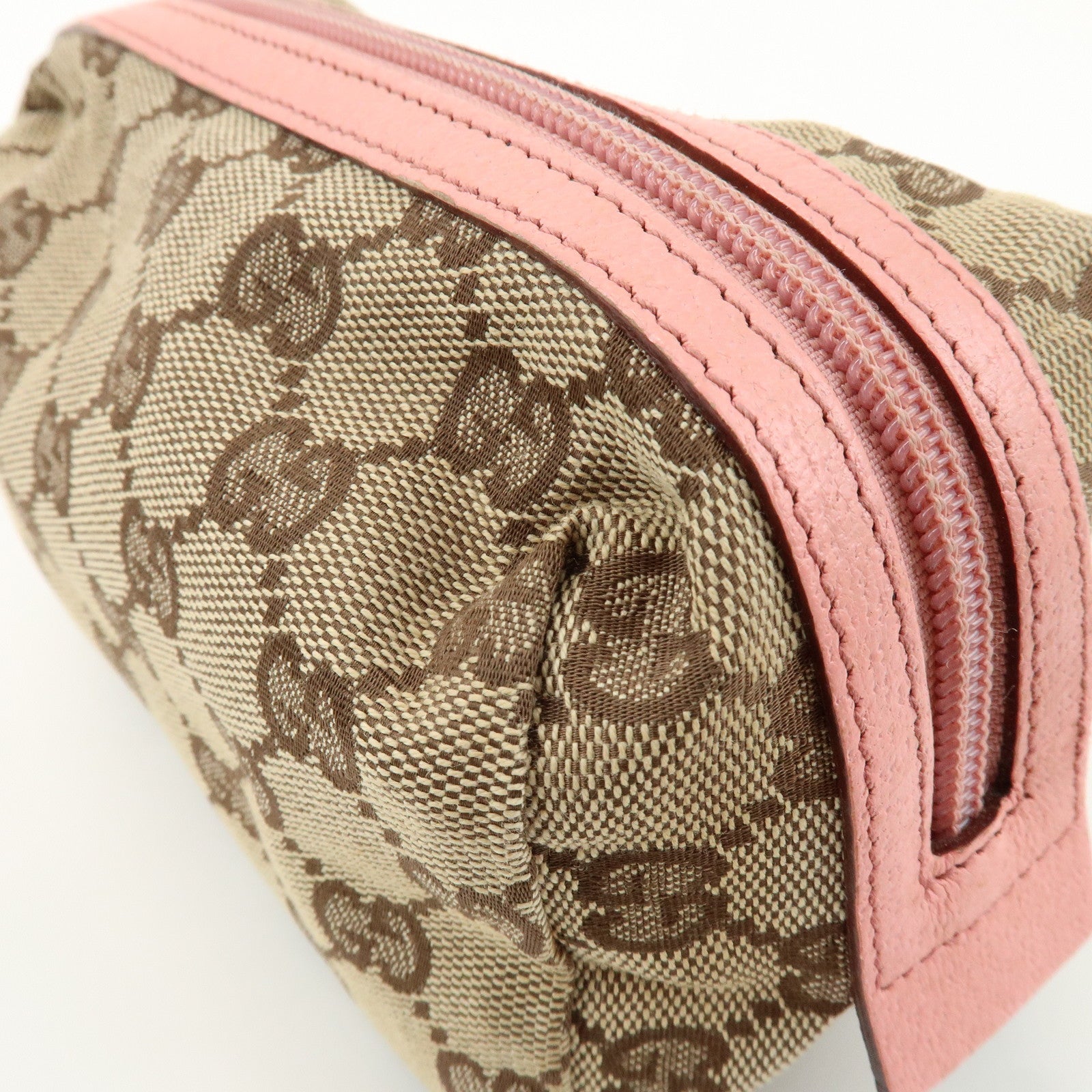 GUCCI GG Monogram Canvas Leather Cosmetic Pouch Beige Pink 29595