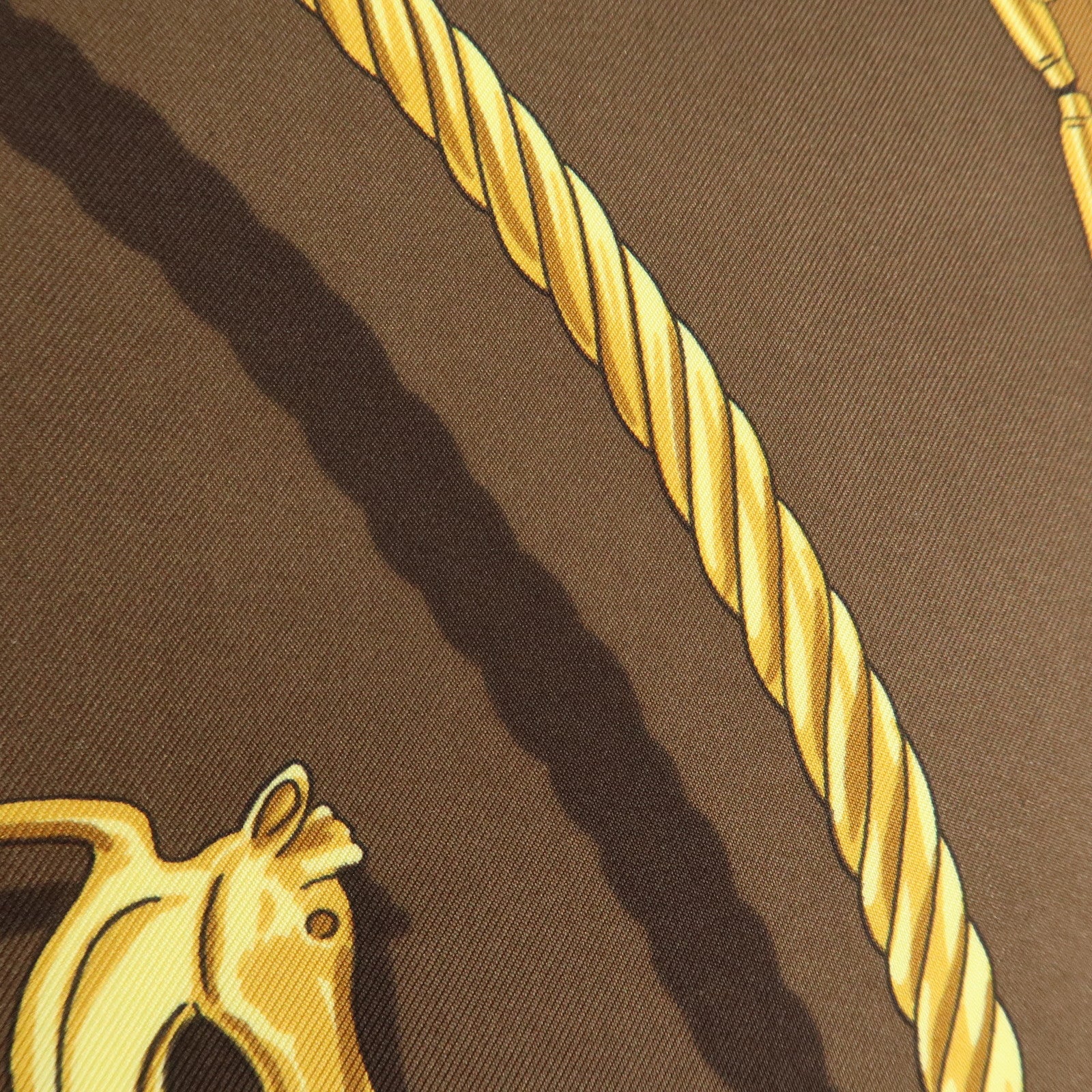 HERMES Carre 90 Silk 100% Scarf LES CAVALIERS D'OR Brown Gold