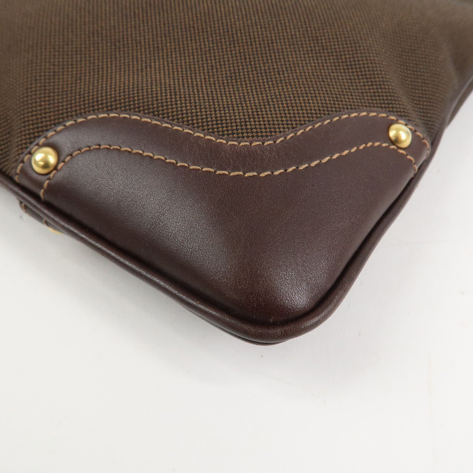 PRADA Logo Jacquard Leather Shoulder Bag Brown BT0537