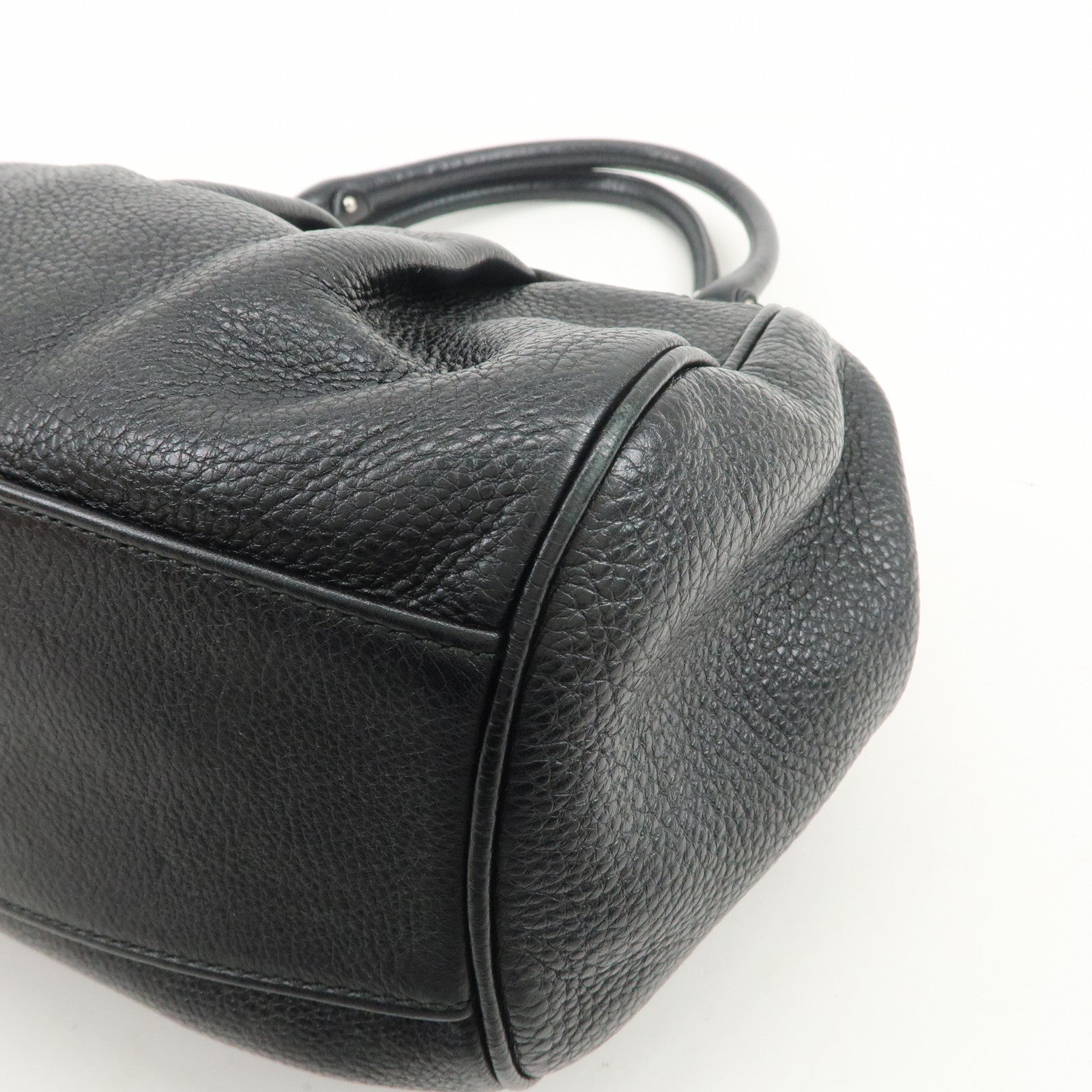 Ferragamo Gancini Leather Hand Bag Shoulder Bag Black Silver