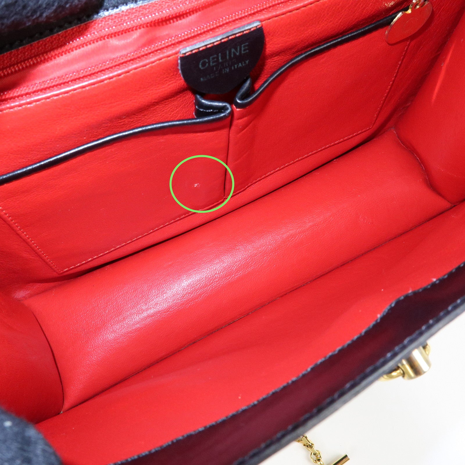 CELINE Leather Chain Lock Tote Bag Shoulder Bag Hand Bag Black