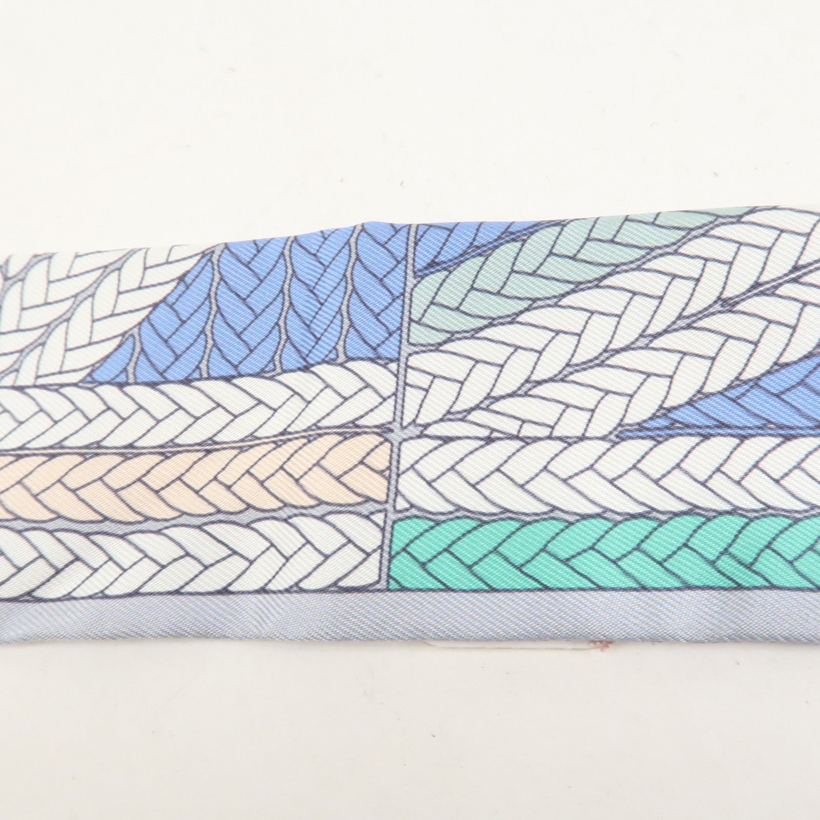 HERMES Twilly Silk 100% Scarf TRESSES H Blue White