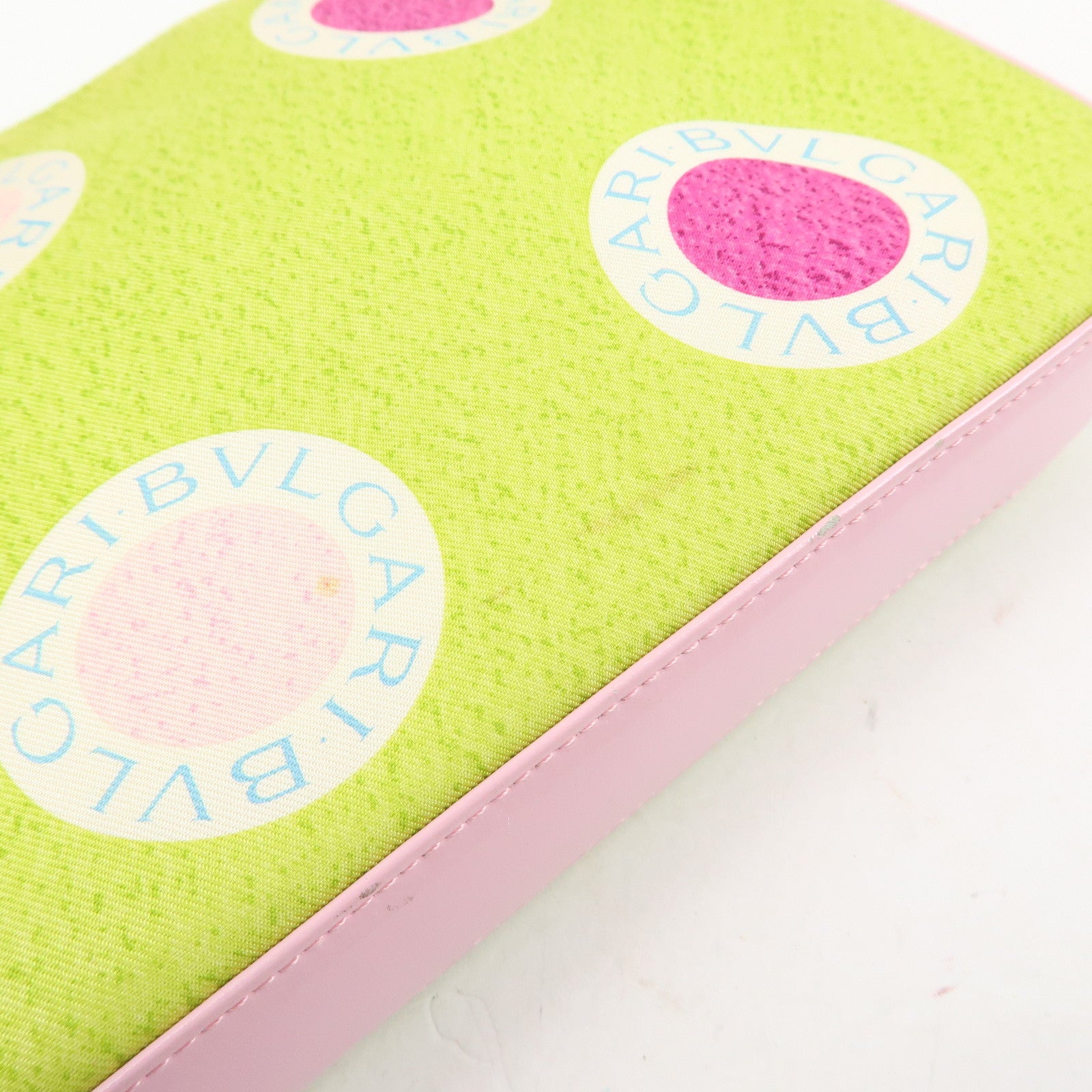 BVLGARI Nylon Leather Shoulder Bag Hand Bag Light Pink Light Green