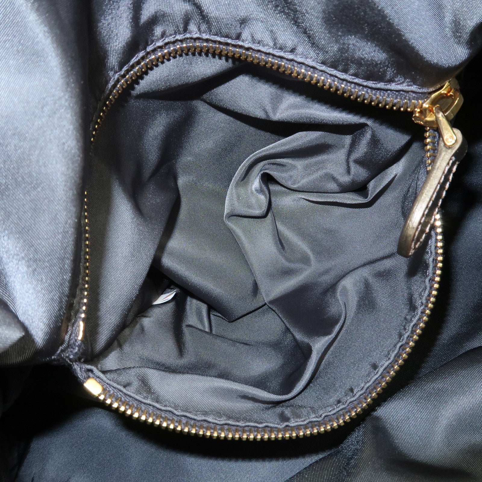 PRADA Logo Nylon Leather Boston Bag Shoulder Bag Gray Gold BL0567