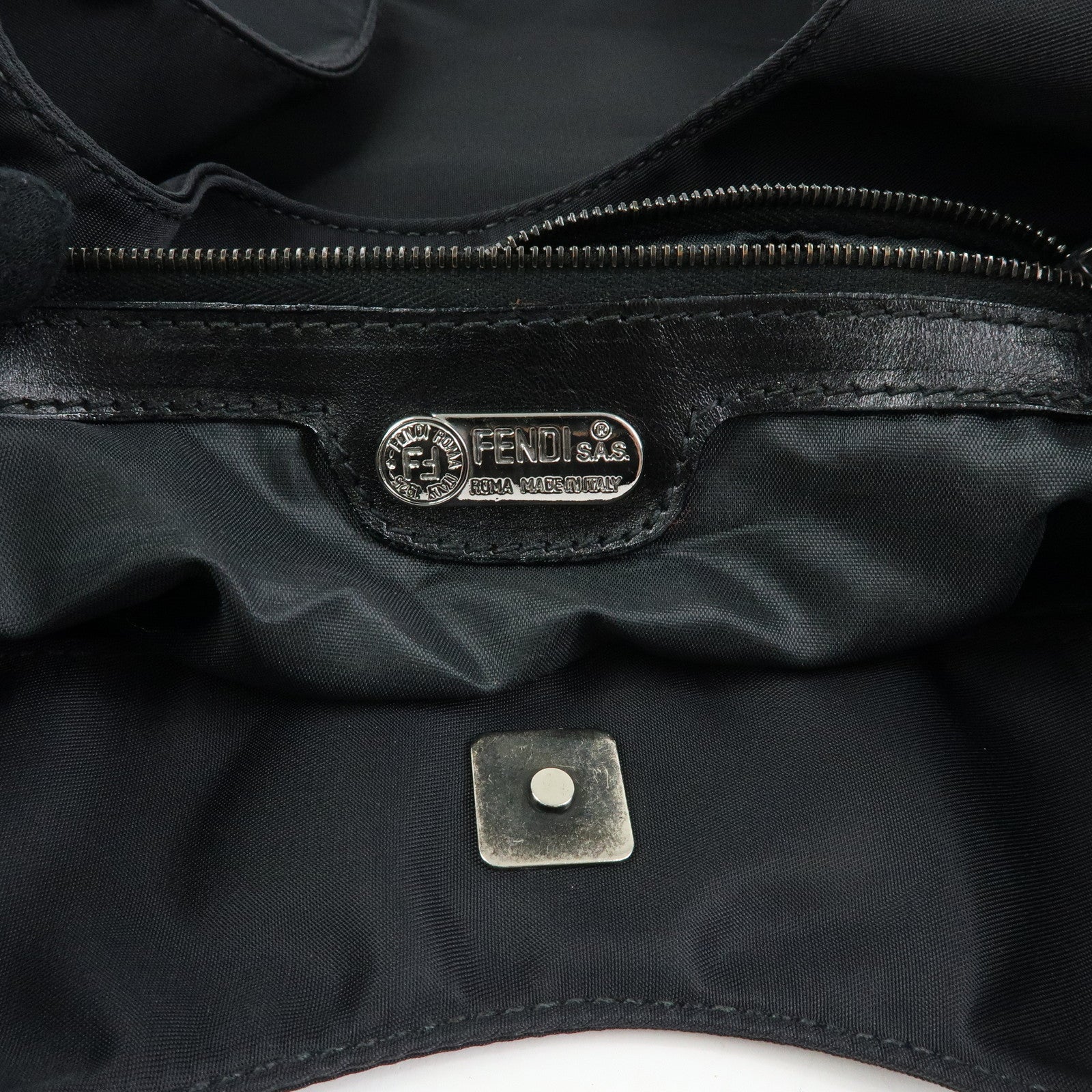 FENDI FF Logo Nylon Leather Shoulder Bag Tote Bag Black 19・B 15062