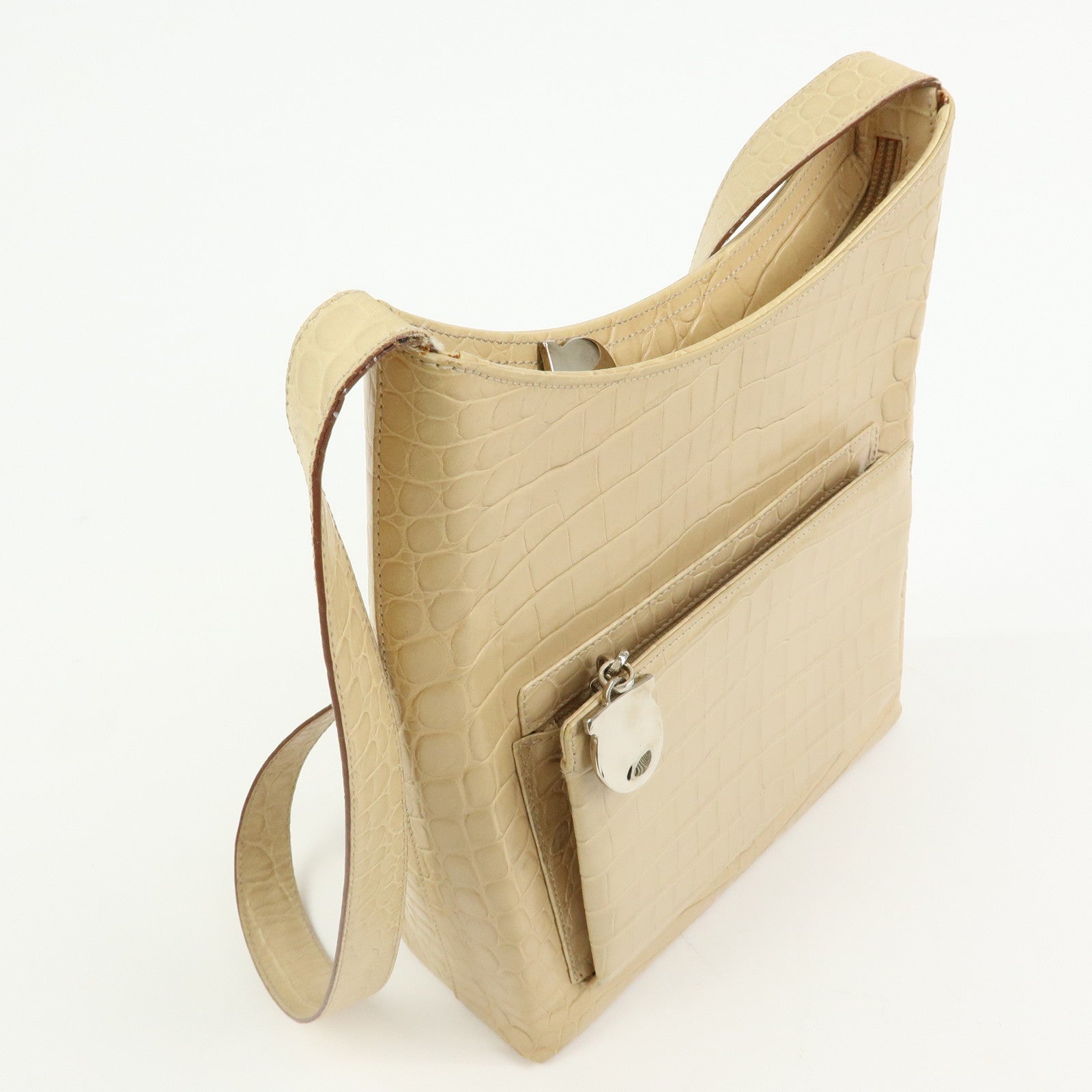 Ferragamo Gancini Embossed Leather Shoulder Bag Beige