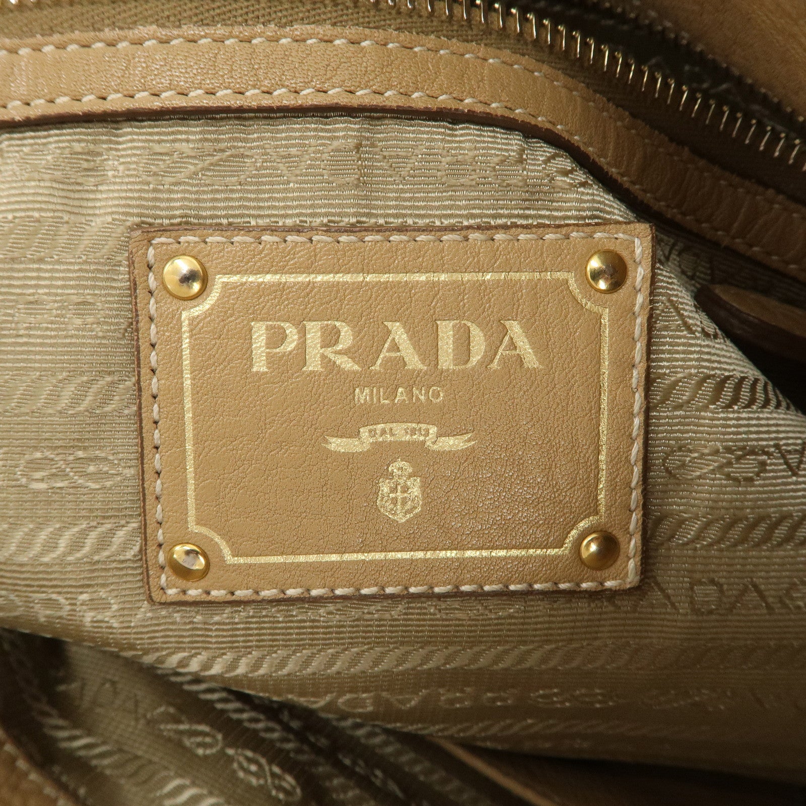 PRADA Logo Leather 2Way Bag Hand Bag Shoulder Bag Camel