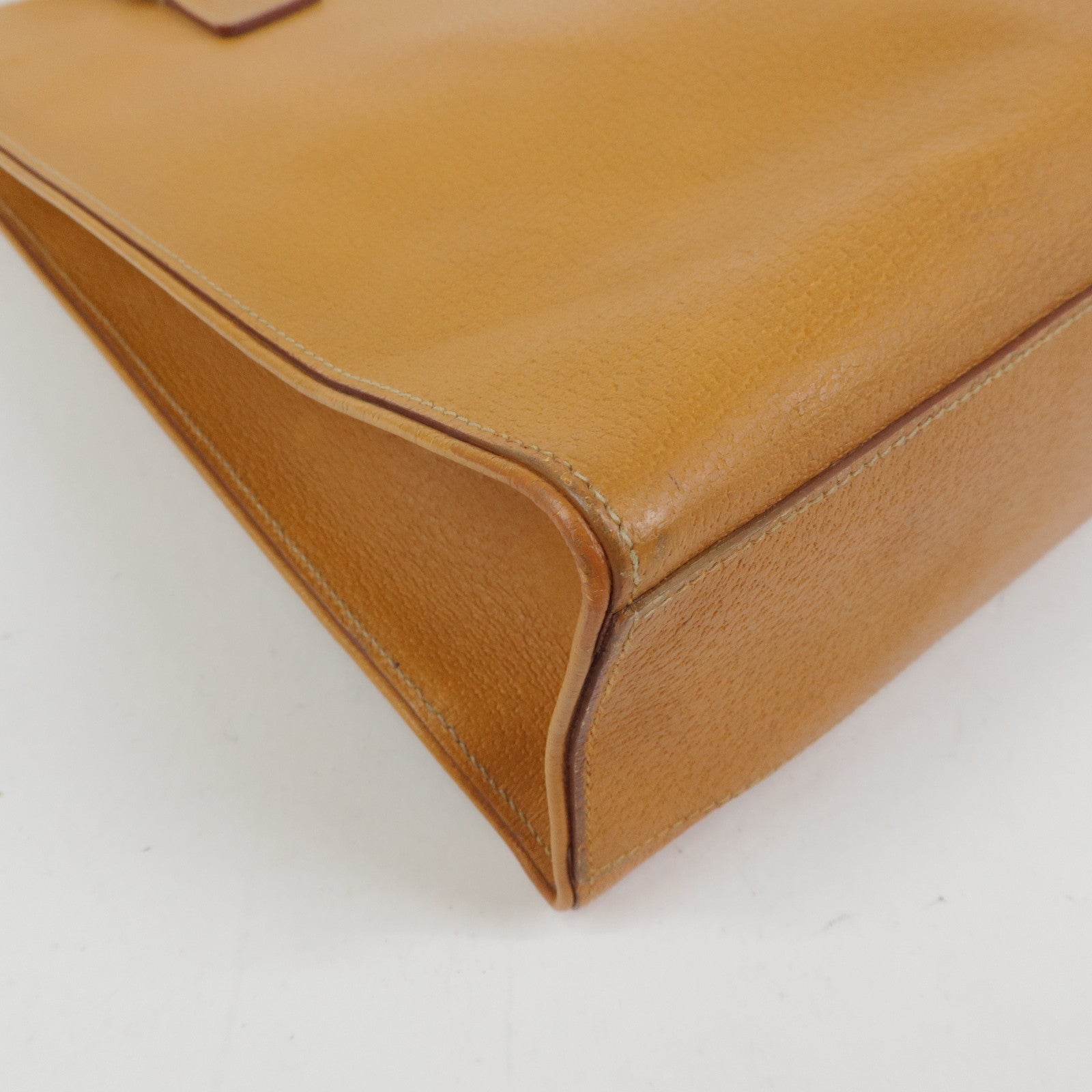 PRADA Triangle Logo Leather Tote Bag Shoulder Bag Light Brown