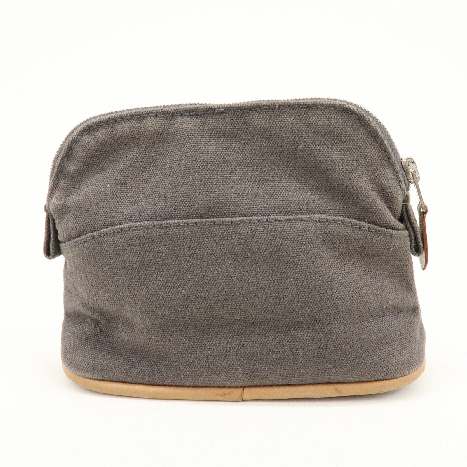 HERMES Bolide Mini Mini 16 Canvas Leather Pouch Gray Beige