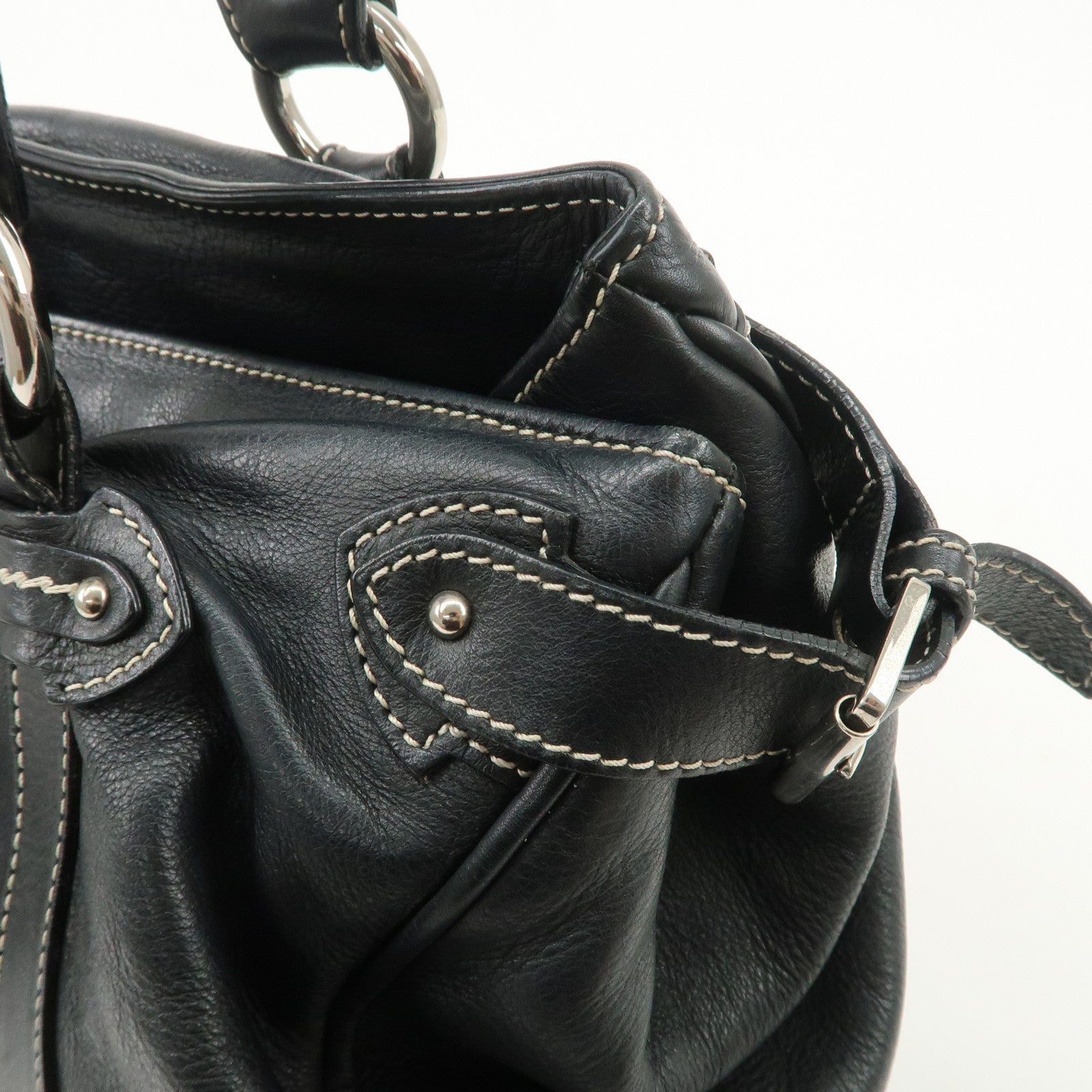 Christian Dior Leather Shoulder Bag Hand Bag Black Silver HDW