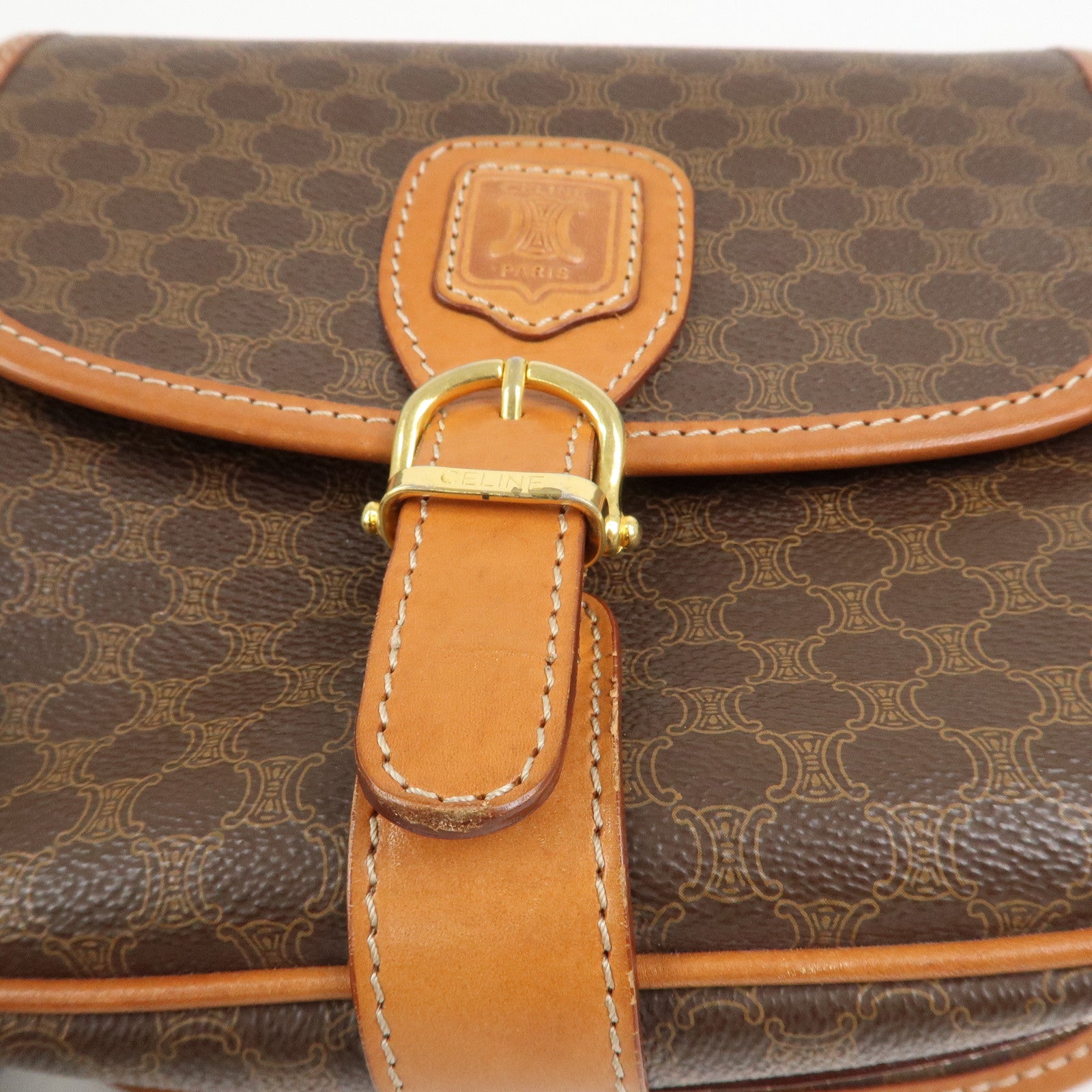 CELINE Macadam PVC Leather Shoulder Bag Brown