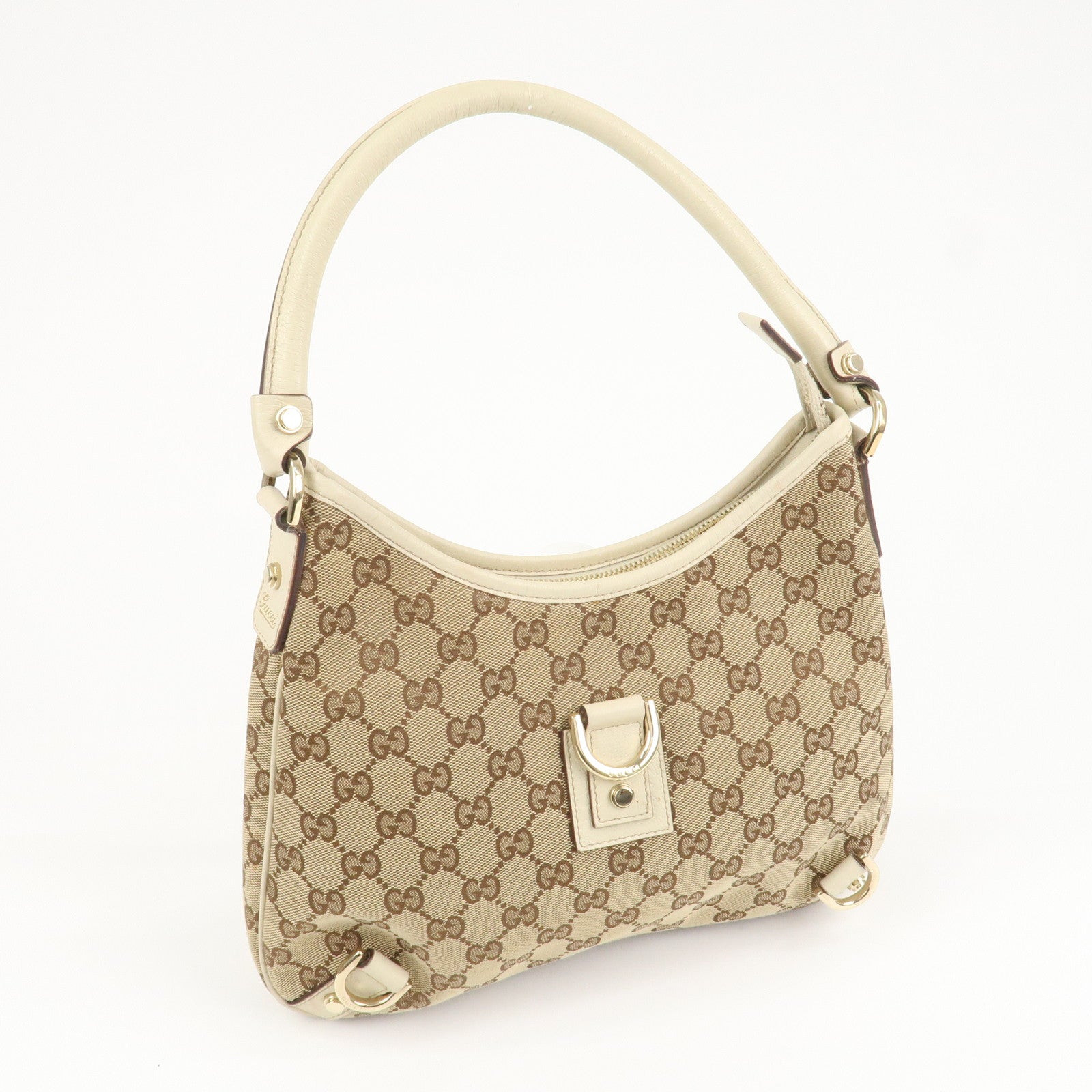 GUCCI Abbey GG Canvas Leather Shoulder Bag Beige Ivory 130738 Used