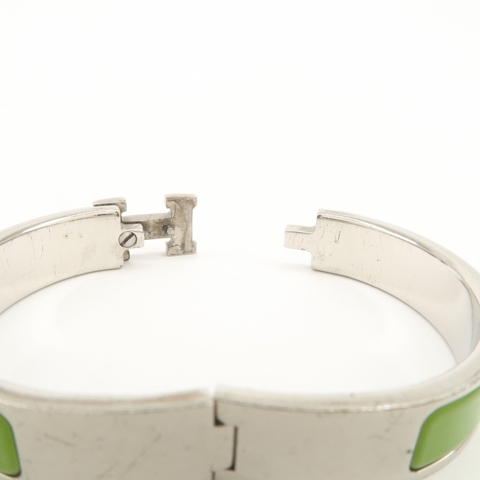 HERMES Clic Clac PM Metal Bracelet Bangle Green Ivory