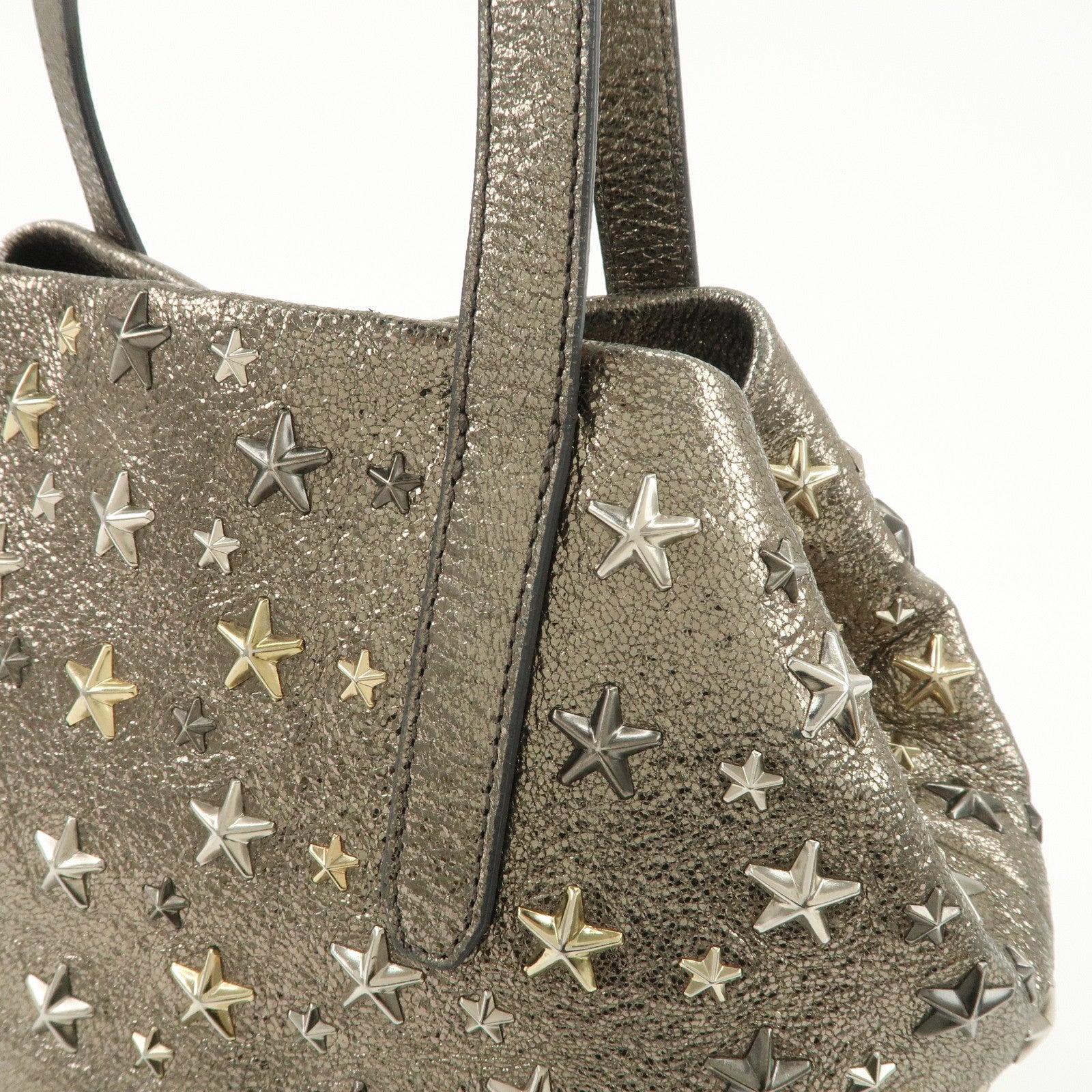 JIMMY CHOO Sophia Studs Leather Tote Bag Shoulder Bag Silver