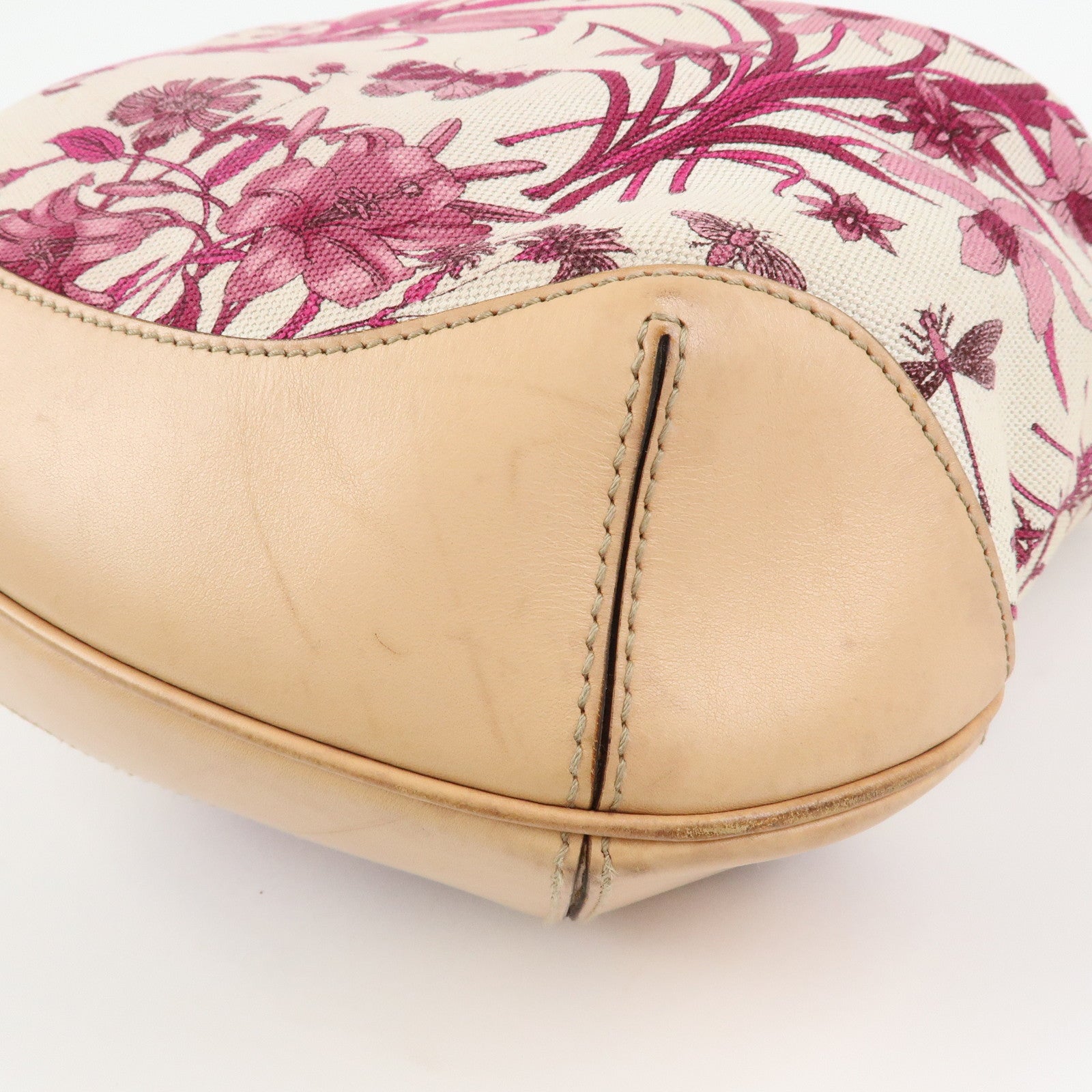 GUCCI Bamboo Flora Canvas Leather 2Way Shoulder Bag Pink 169976