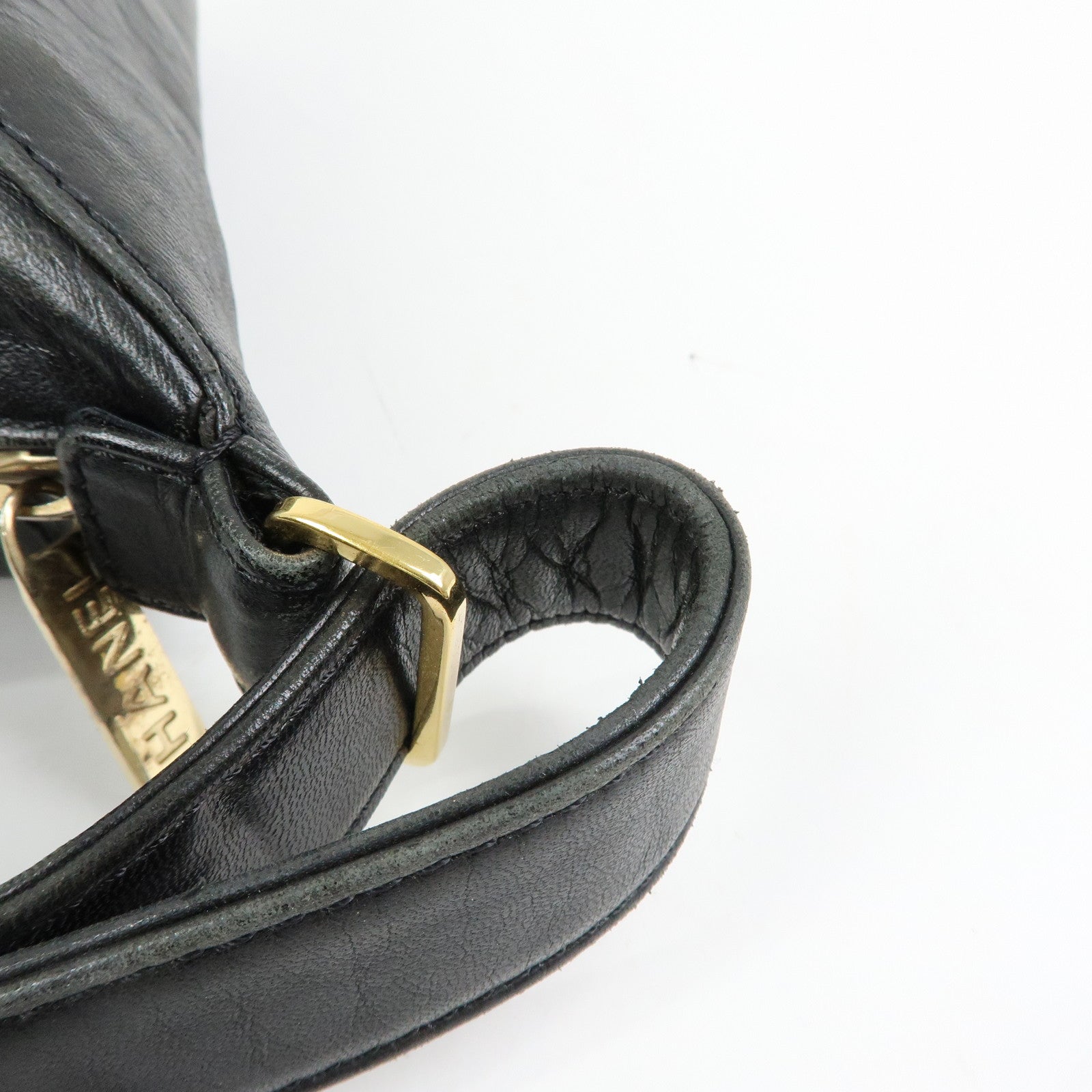 CHANEL Chocolate Bar COCO Mark Lamb Skin Hand Shoulder Bag Black