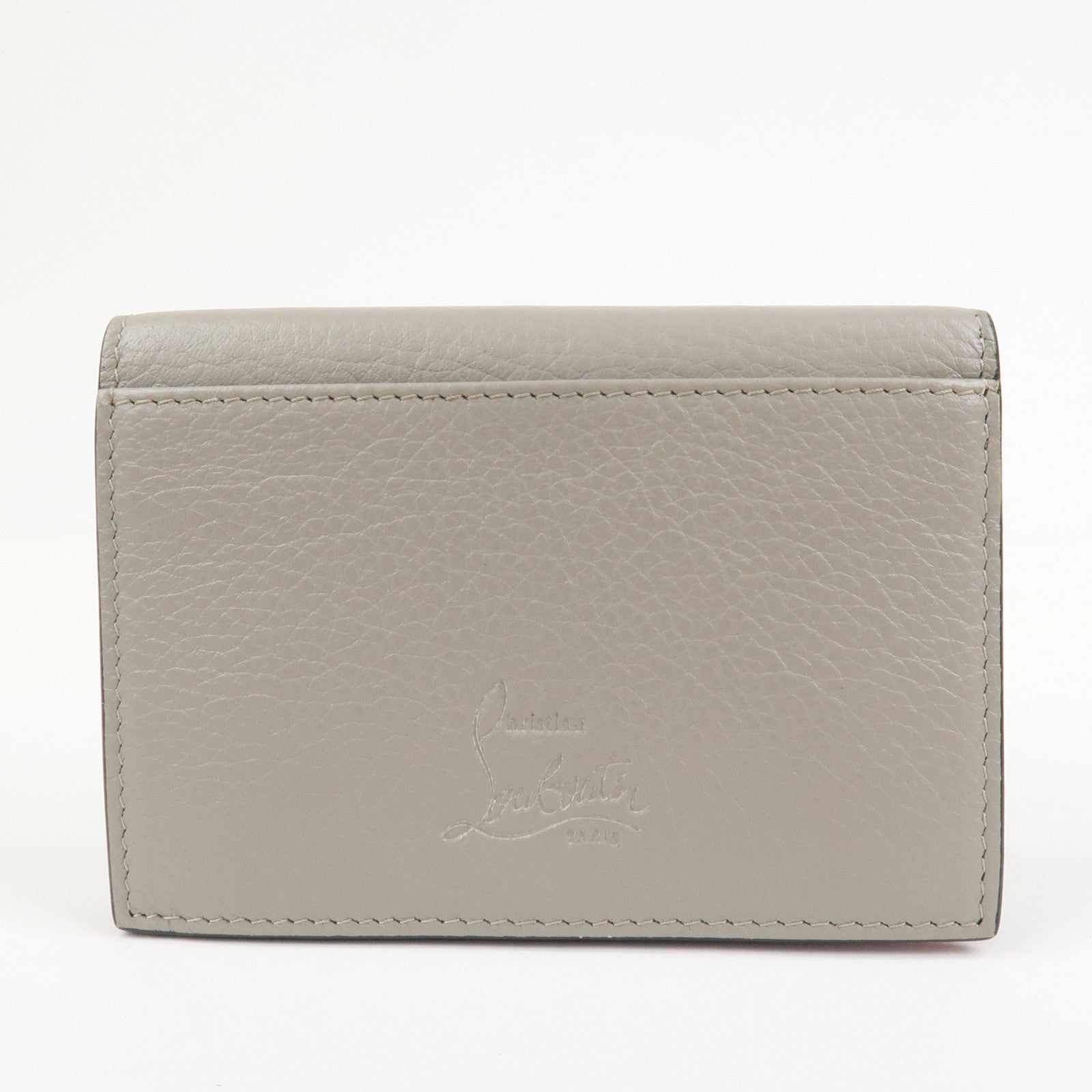 Christian Louboutin Leather Card Case Card Holder Studs Gray