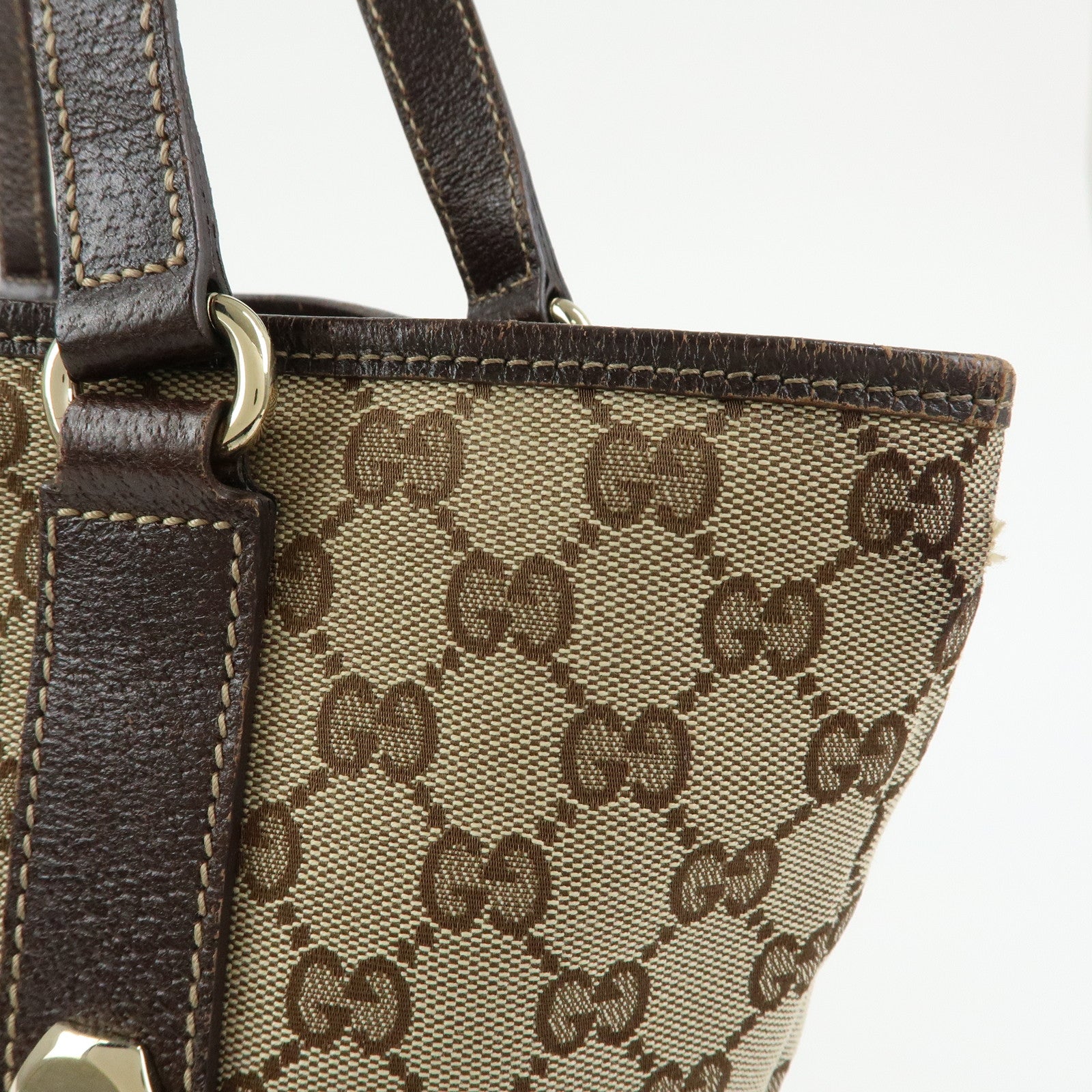 GUCCI GG Canvas Leather Tote Bag Shoulder Bag Beige Brown 153009