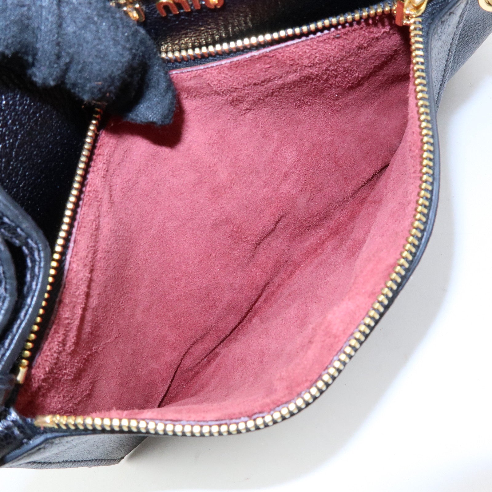 MIU MIU Logo Madras Leather Tote Bag Shoulder Bag Hand Bag Black