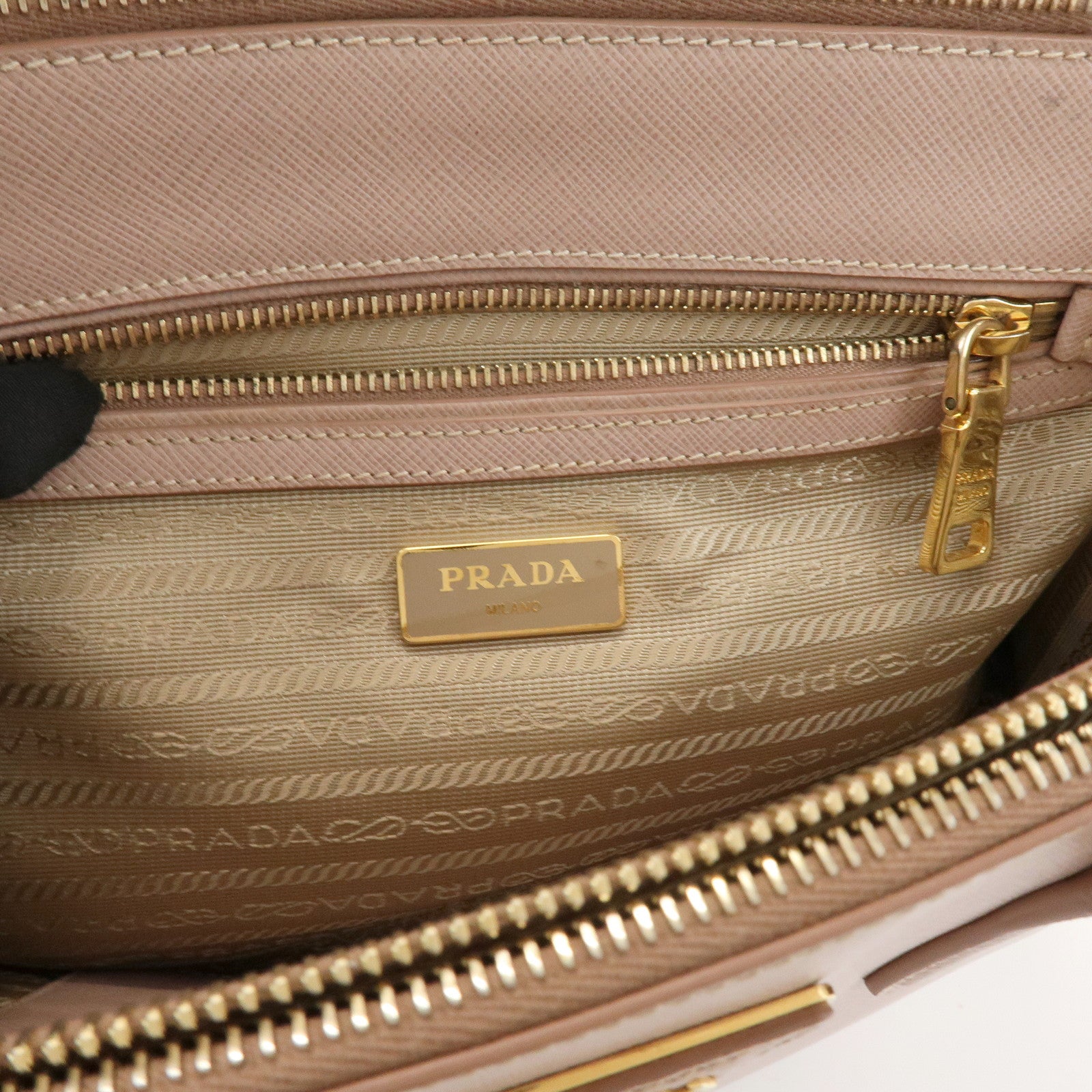 PRADA Traingle Logo Galleria 2Way Bag Hand Bag Pink Beige1BA863