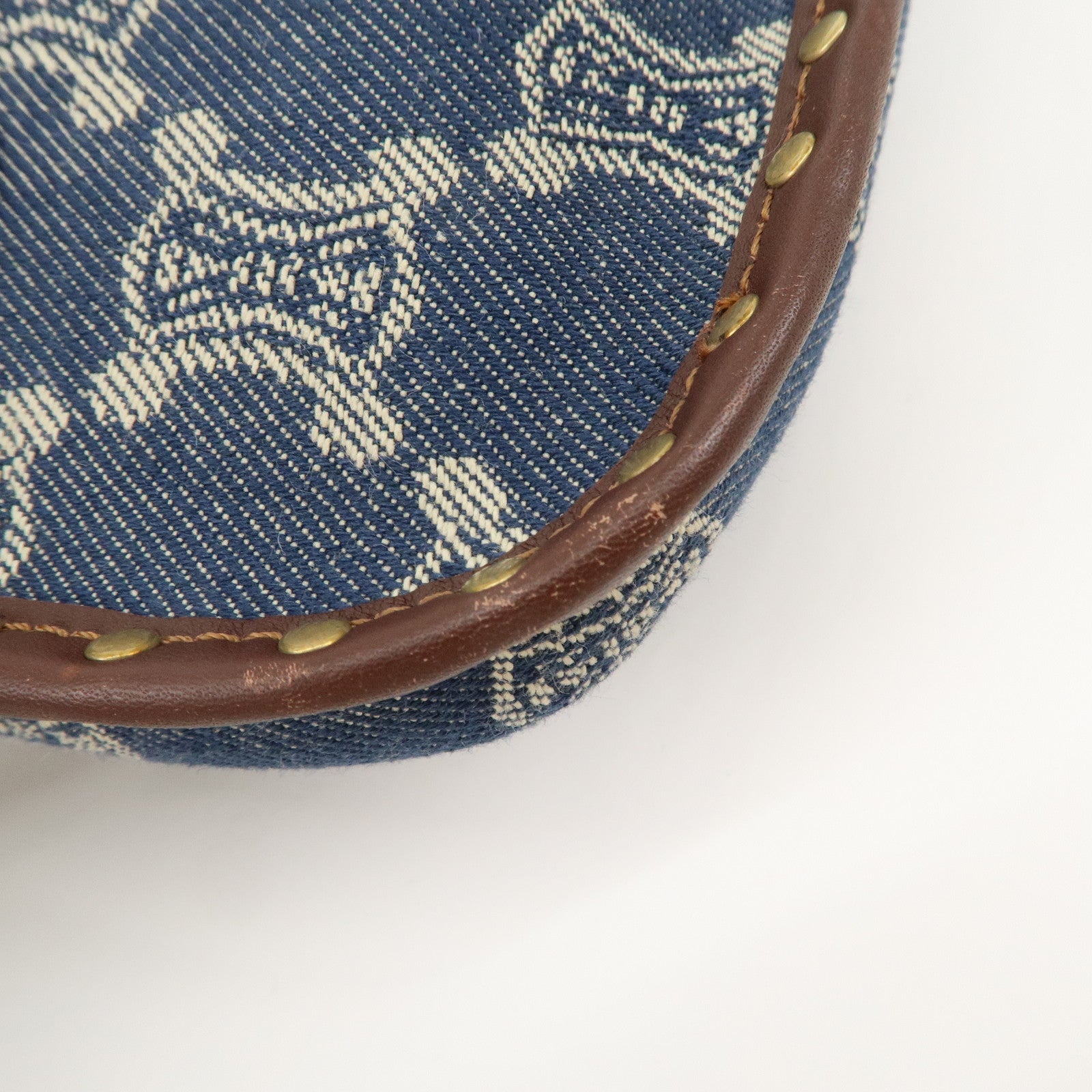 CELINE Macadam Waist Bag Denim Navy Dark Brown Gold HDW Used