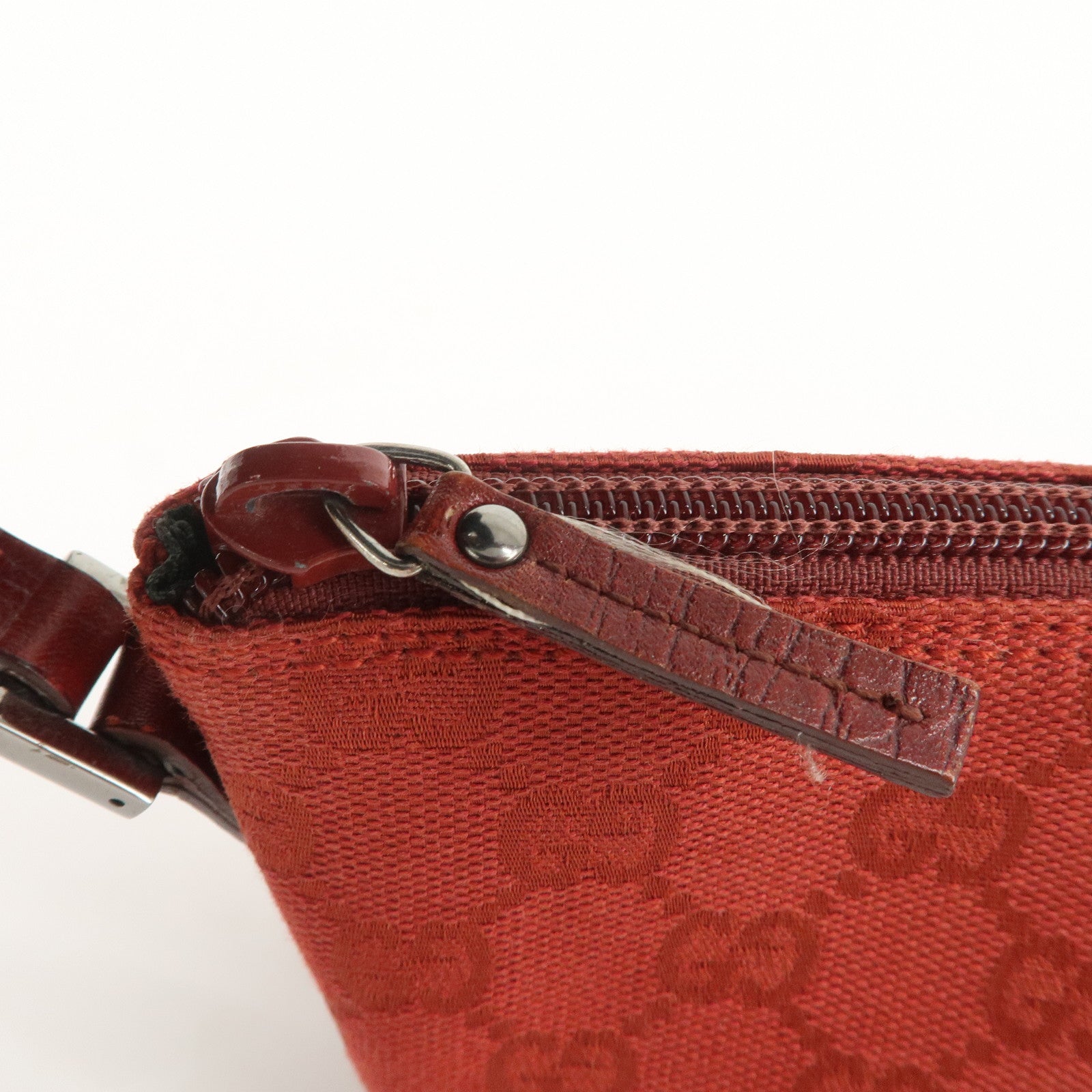 GUCCI Boat Bag GG Canvas Leather Accessory Poach Hand Bag Red 07198