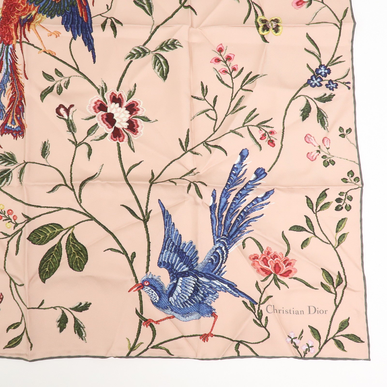 Christian Dior Logo Silk 100%  Bird-and-Flower Scarf Pink