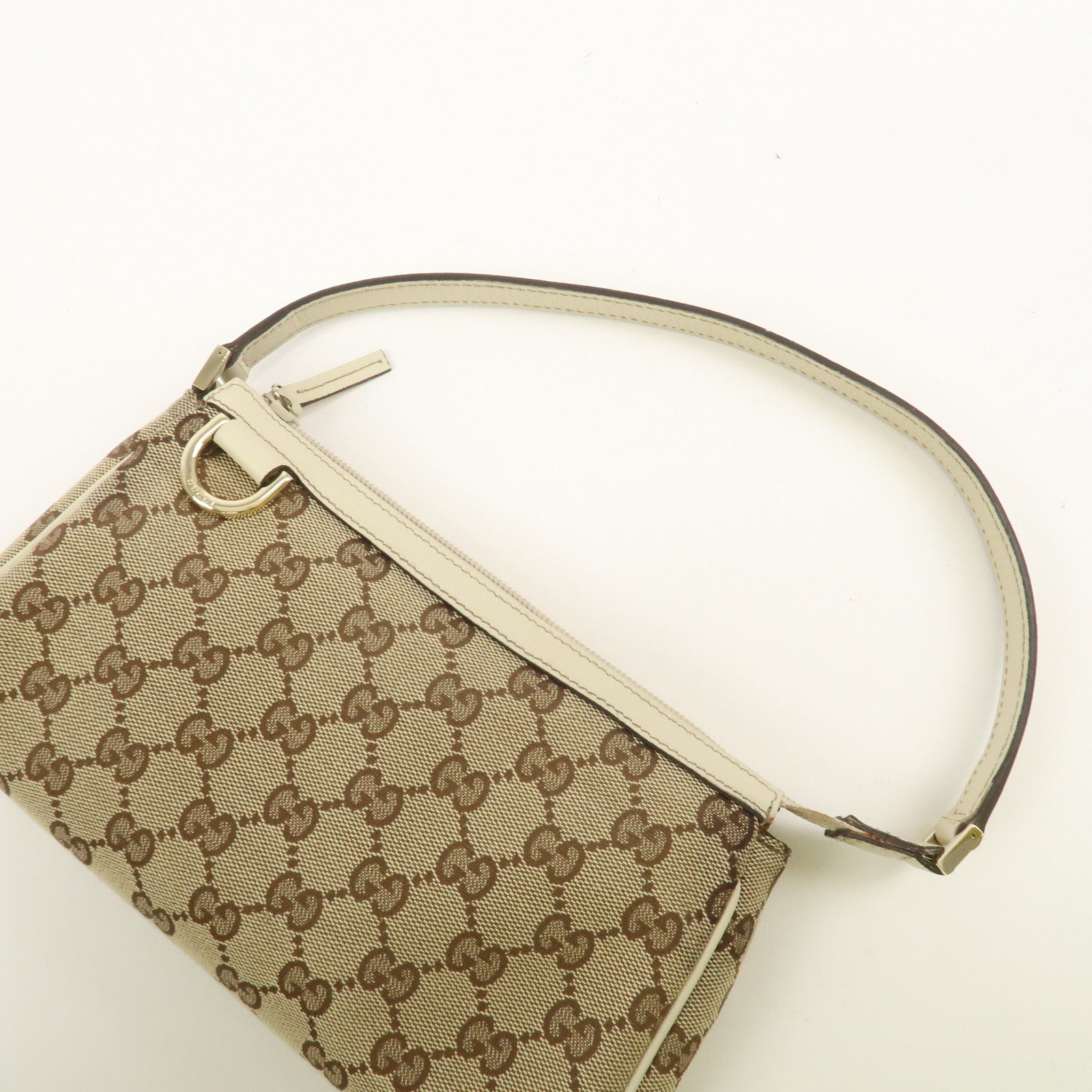 GUCCI Abbey GG Canvas Leather Pouch Hand Bag Brown Ivory 145750