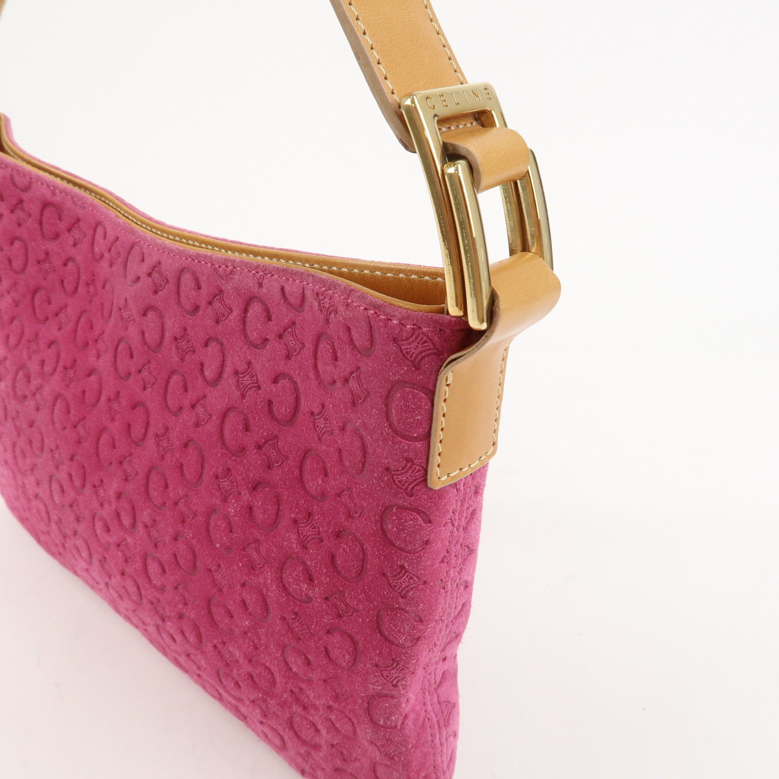 CELINE C Macadam Suede Leather Shoulder Bag Pink Light Brown
