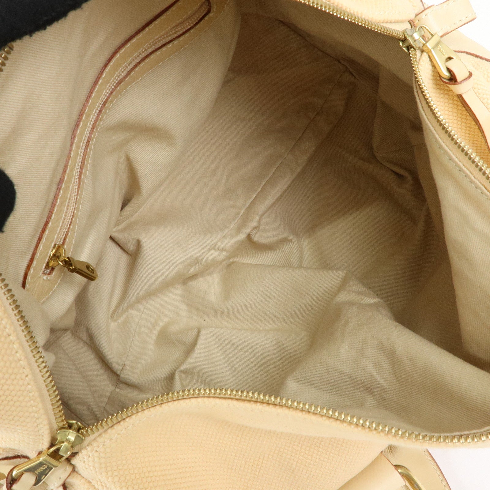 Chloe Cotton Leather Boston Bag Hand Bag Shoulder Bag Beige