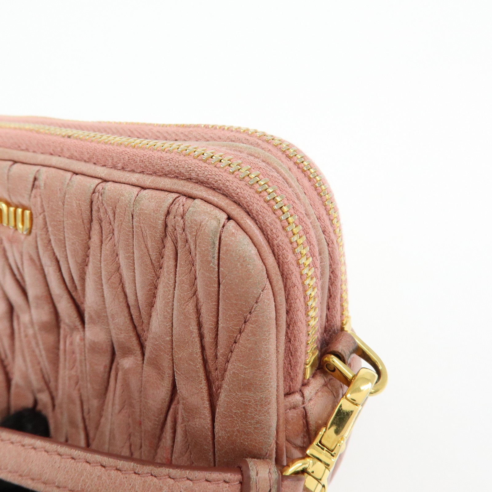 MIU MIU Matelasse Leather Hand Bag Accessory Pouch Pink