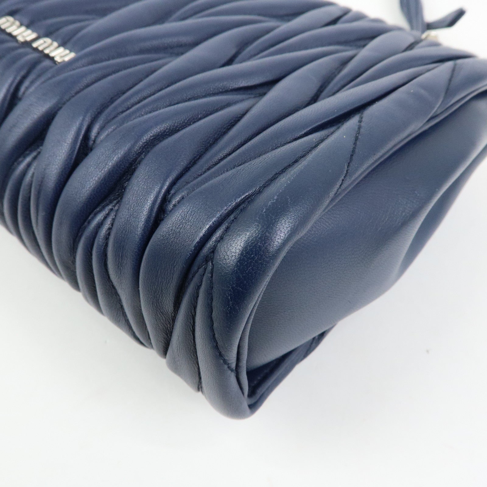 MIU MIU Matelasse Nappa Leather Shoulder Bag Chain Bag Navy