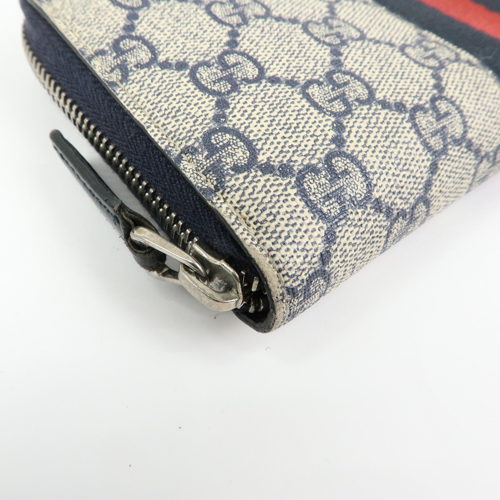 GUCCI Sherry GG Supreme Web Stripe Long Wallet Beige Navy 408831