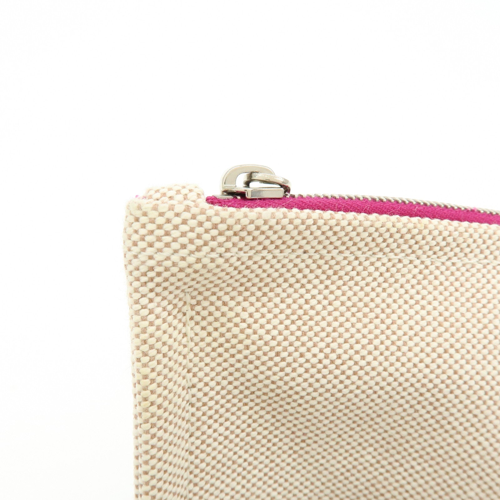 HERMES New Yachting PM Canvas Leather Flat Pouch Beige Purple